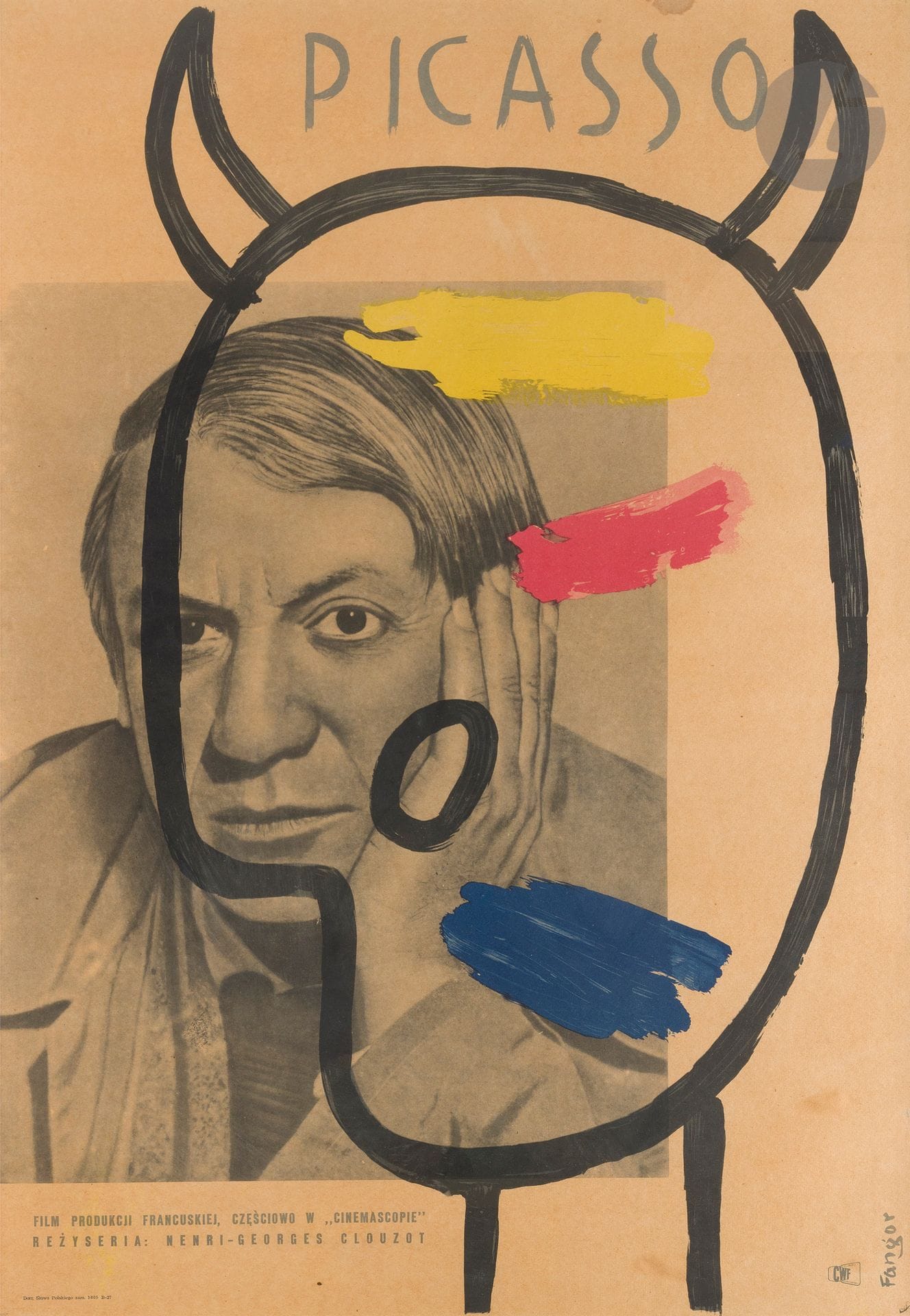 Wojciech FANGOR (1922-2015)
Pablo PICASSO (1881-1973) [based on] Mystère de Picasso
Picasso Mystery
Poster for the Polish version of Henri-Georges Clouzot's film Le Mystère Picasso (1956).
87 x 60 cm
[sztuka polska, polish art]