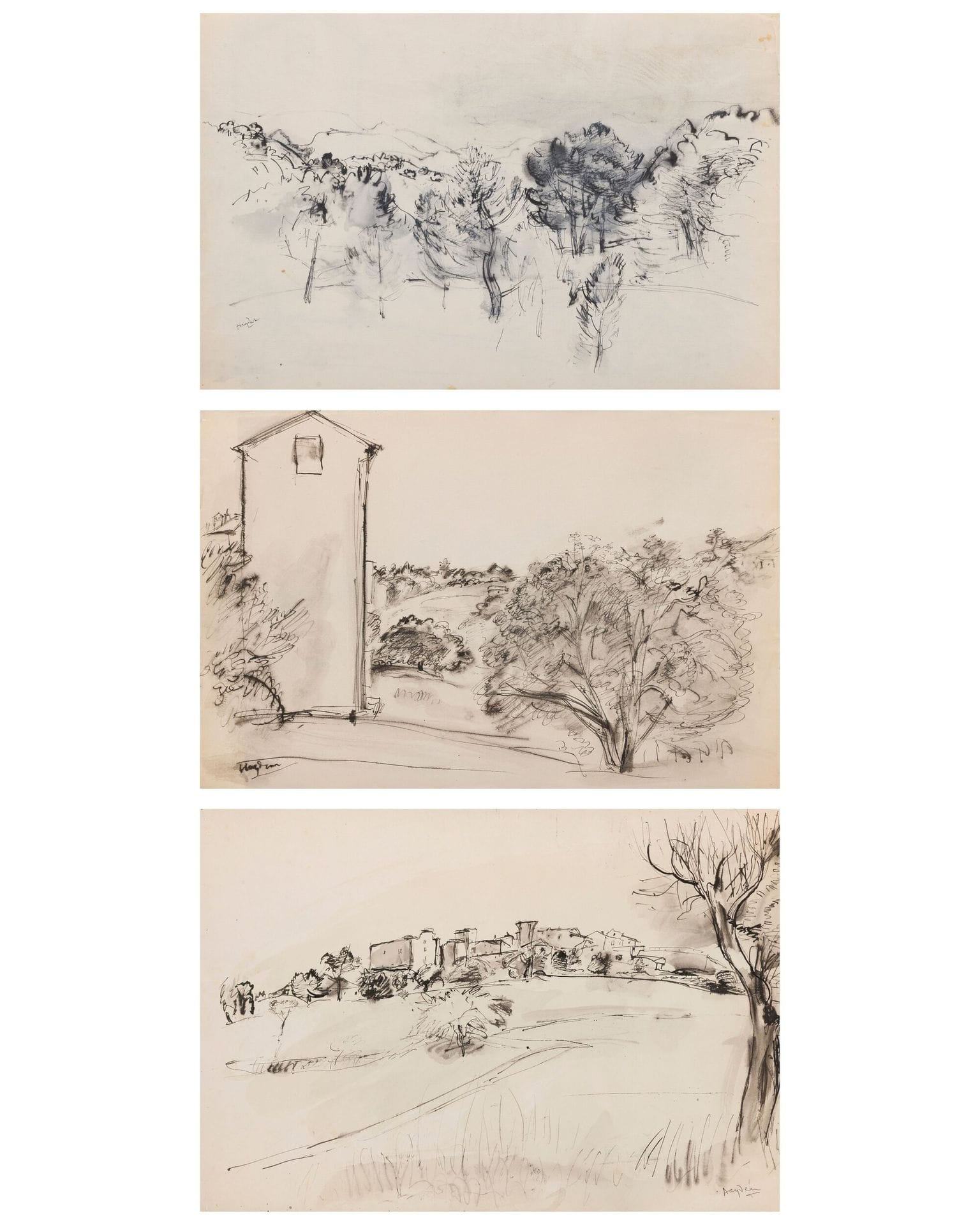 Henri HAYDEN (1883-1970)
Landscapes, 1941-1946
3 inks and ink washes.
Signed.
Approx. 32 x 48 cm

Provenance : 
Pierre Célice Collection.
[sztuka polska, polish art]