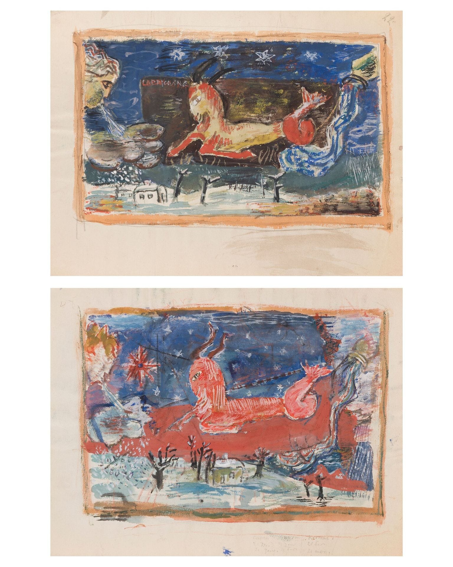 Henri HAYDEN (1883-1970)
Capricorn - tapestry project, circa 1946-1948
2 gouaches.
Unsigned.
24 x 31 cm

Provenance : 
Pierre Célice Collection.
[sztuka polska, polish art]
