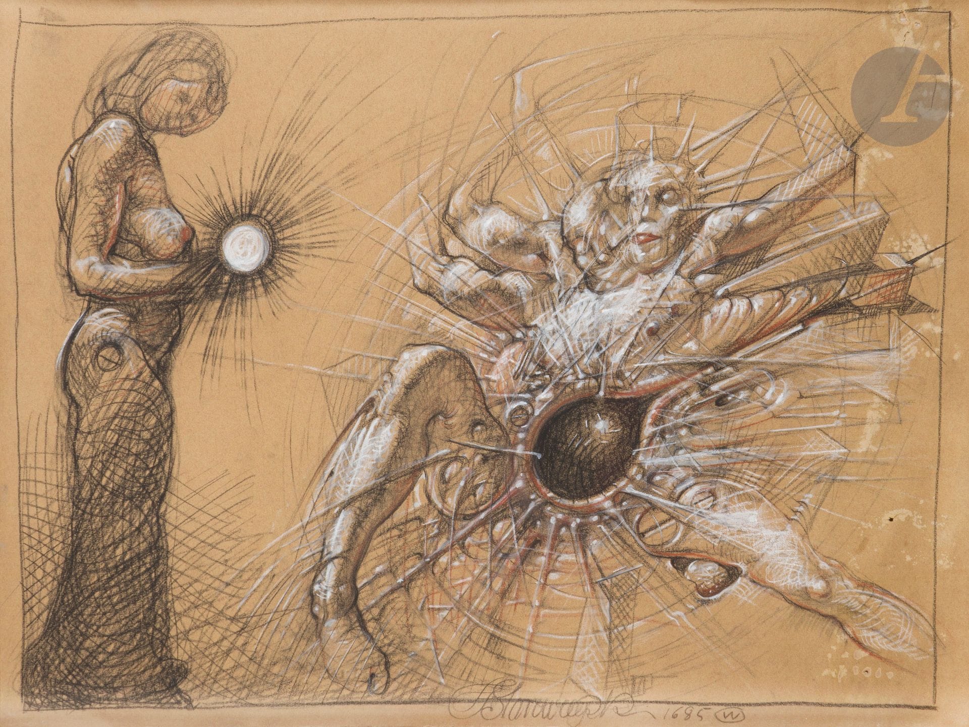 Franciszek STAROWIEYSKI (1930-2009)
Untitled, 1985
Charcoal and chalk.
Signed, dated 1685 and located W(arszawa) below.
(Accidents on the right).
48.5 x 62 cm
Framed.

Provenance : 
Alin Avila Collection.
[sztuka polska, polish art]