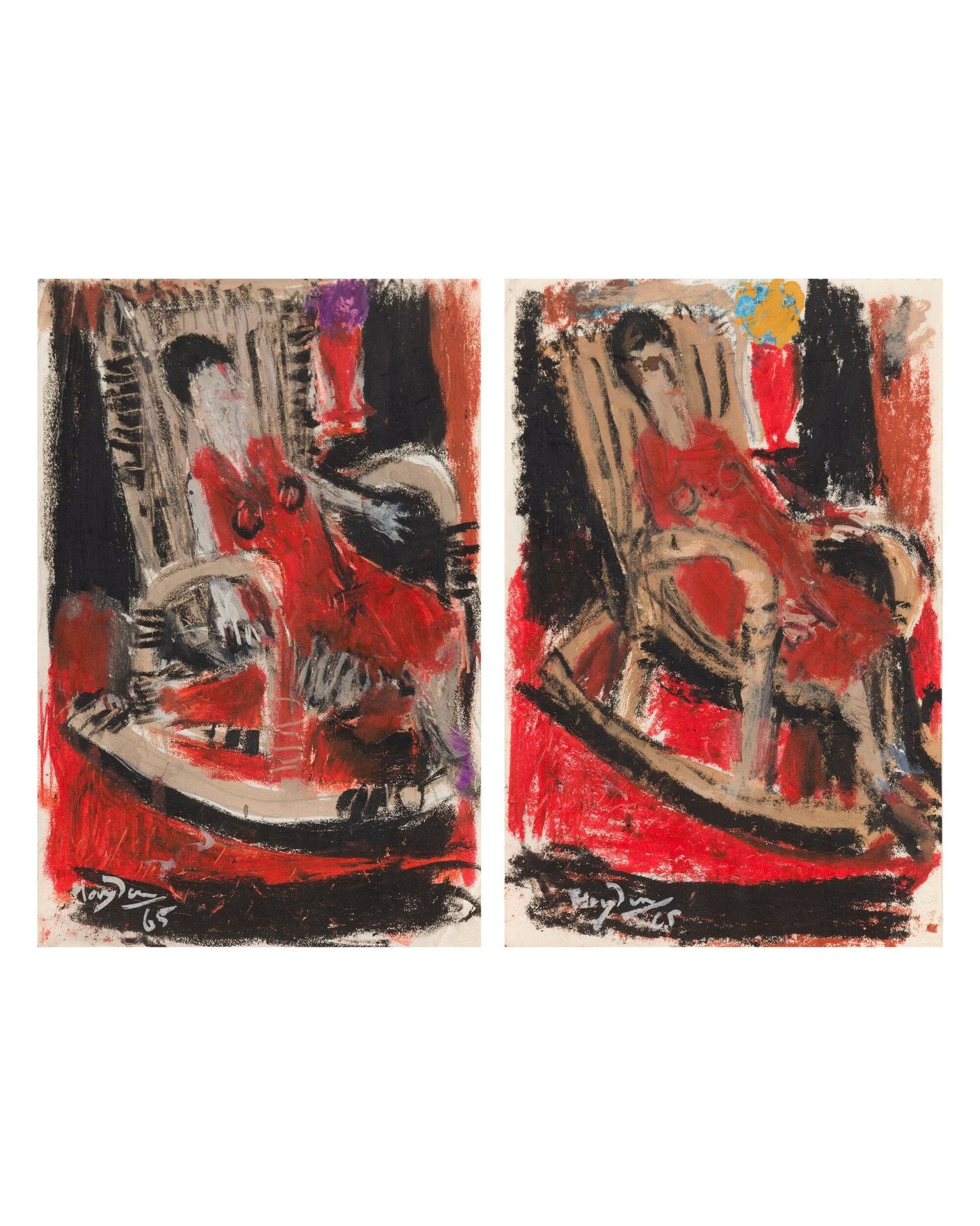 Henri HAYDEN (1883-1970)
Woman with rocking chair, 1965
2 grease pencils and gouache highlights.
Signed and dated lower left.
20.5 x 13.5 cm

Provenance : 
Pierre Célice Collection.
[sztuka polska, polish art]