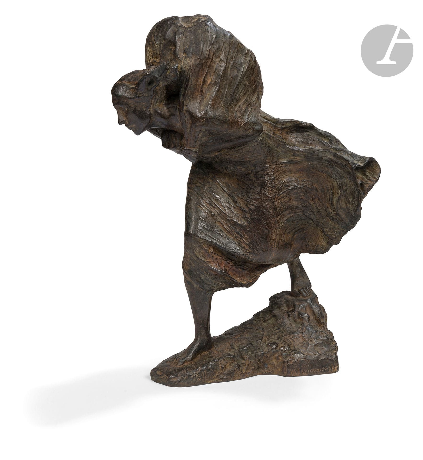Waclaw SZYMANOWSKI (1859-1930)
The Wind (Wiatr) [1899]
Bronze proof.
Signed on the terrace.
Height: 47.5 cm

Provenance: 
According to the owner, the work came from the collection of Włodzimierz (Vladimir) Bugiel, dispersed in the early 2000s by his son, Jean Bugiel.

Bibliography: 
KOTKOWSKA-BAREJA Hanna, cat. exp. Wacław Szymanowski, Muzeum Narodowe w Warszawie, 1981, pp. 12 and 56, fig. 9a-9c.

The sculpture is based on the subject of an 1895 painting, now lost. We know that there were 4 "Parisian" proofs executed before 1901 - Szymanowski mentions them in a 1901 letter to T. Axentowicz.
[sztuka polska, polish art]