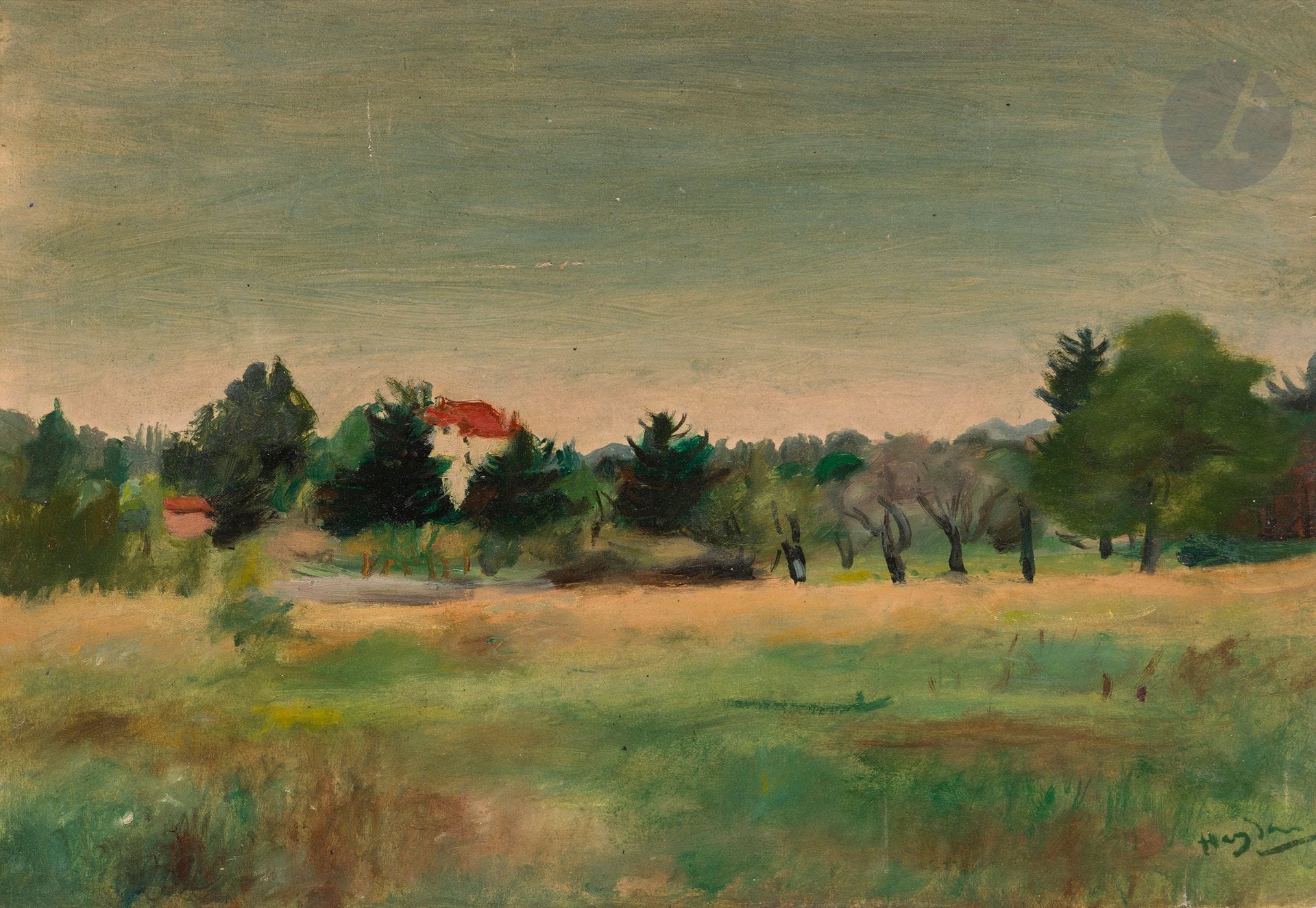 Henri HAYDEN (1883-1970)
Paysage, vers 1925-30
Huile sur papier.
Signée en bas à droite.
32,5 x 46 cm

Provenance : 
Collection Pierre Célice.
[sztuka polska, art polonais]