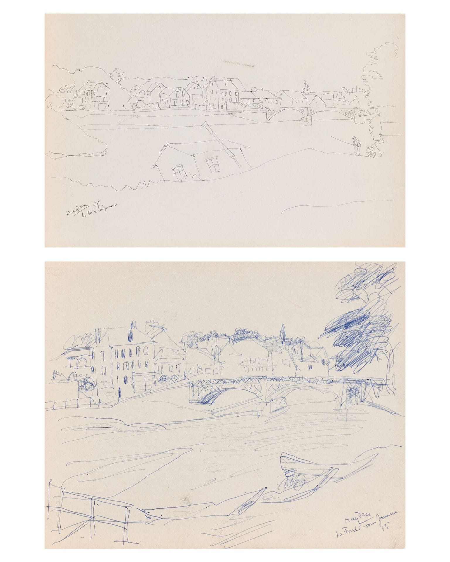 Henri HAYDEN (1883-1970)
La Ferté sous Jouarre, 1955 et 1969
2 stylos billes.
Signés, datés et situés.
32,5 x 50 et 21 x 26 cm

Provenance : 
Collection Pierre Célice.
[sztuka polska, art polonais]