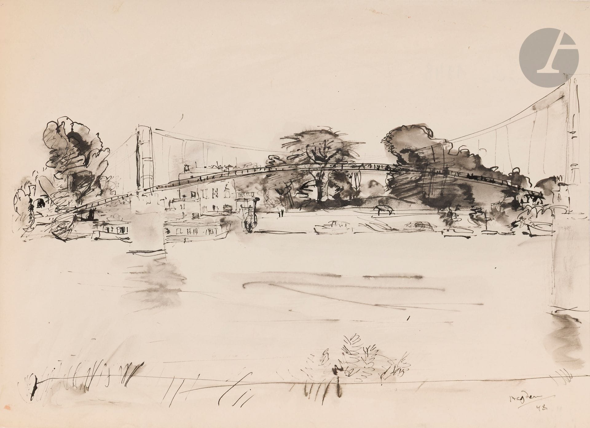 Henri HAYDEN (1883-1970)
Pont à Triel, 1948
Encre et lavis d’encre.
Signée et datée en bas à droite.
28 x 38 cm

Provenance : 
Collection Pierre Célice.
[sztuka polska, art polonais]