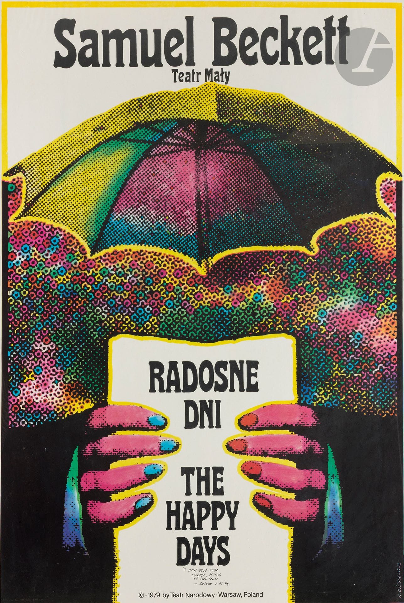 Roman CIEŚLEWICZ (1930-1996)
Samuel Beckett, Teatr Mały, 1979
Affiche.
96 x 67 cm
[sztuka polska, art polonais]
