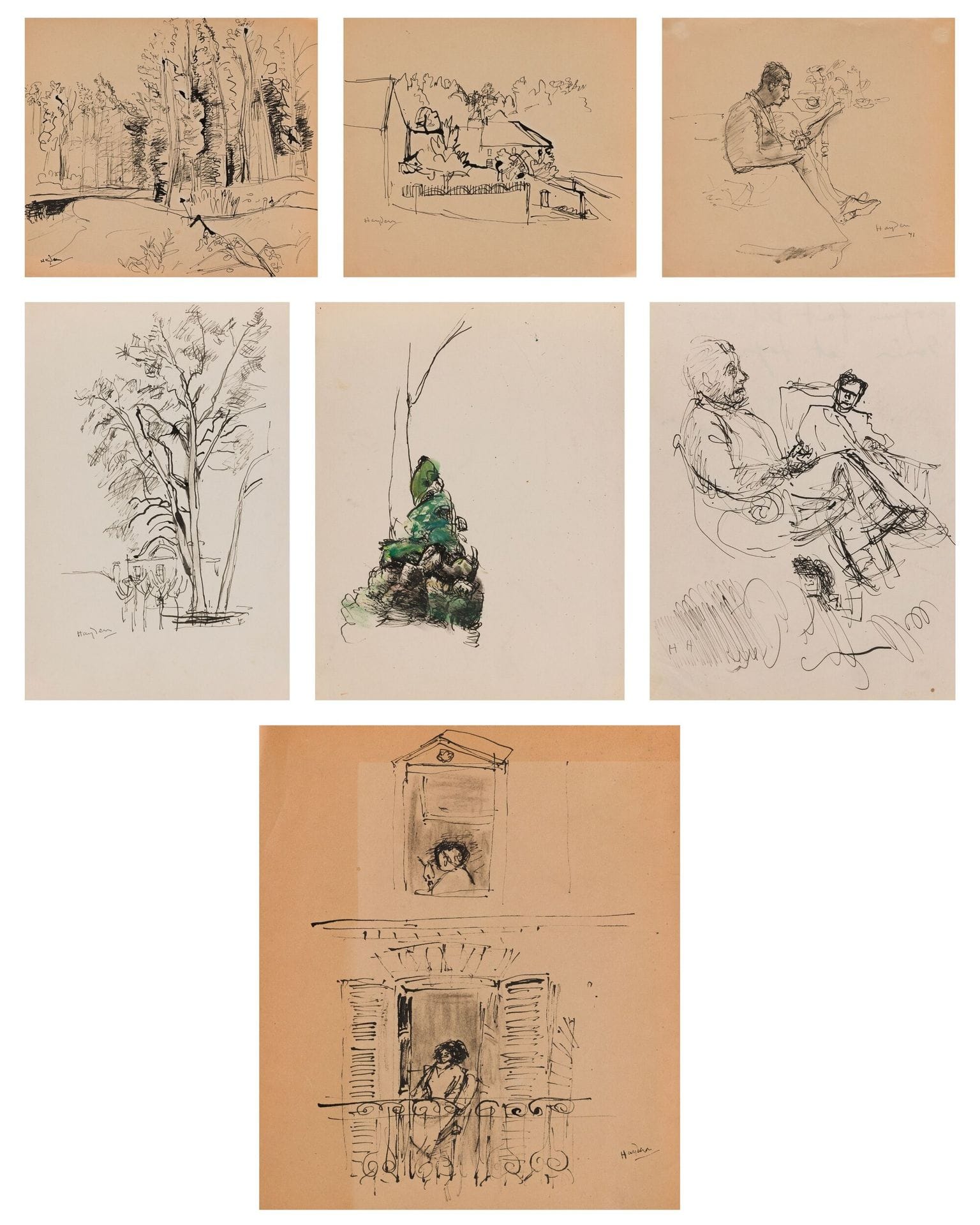 Henri HAYDEN (1883-1970)
Genre scenes, landscapes, studies of men, ca. 1941-1948
7 inks.
Signed (4).
Various sizes (from 23 x 19 to 26 x 30 cm)

Provenance : 
Pierre Célice Collection.
[sztuka polska, polish art]