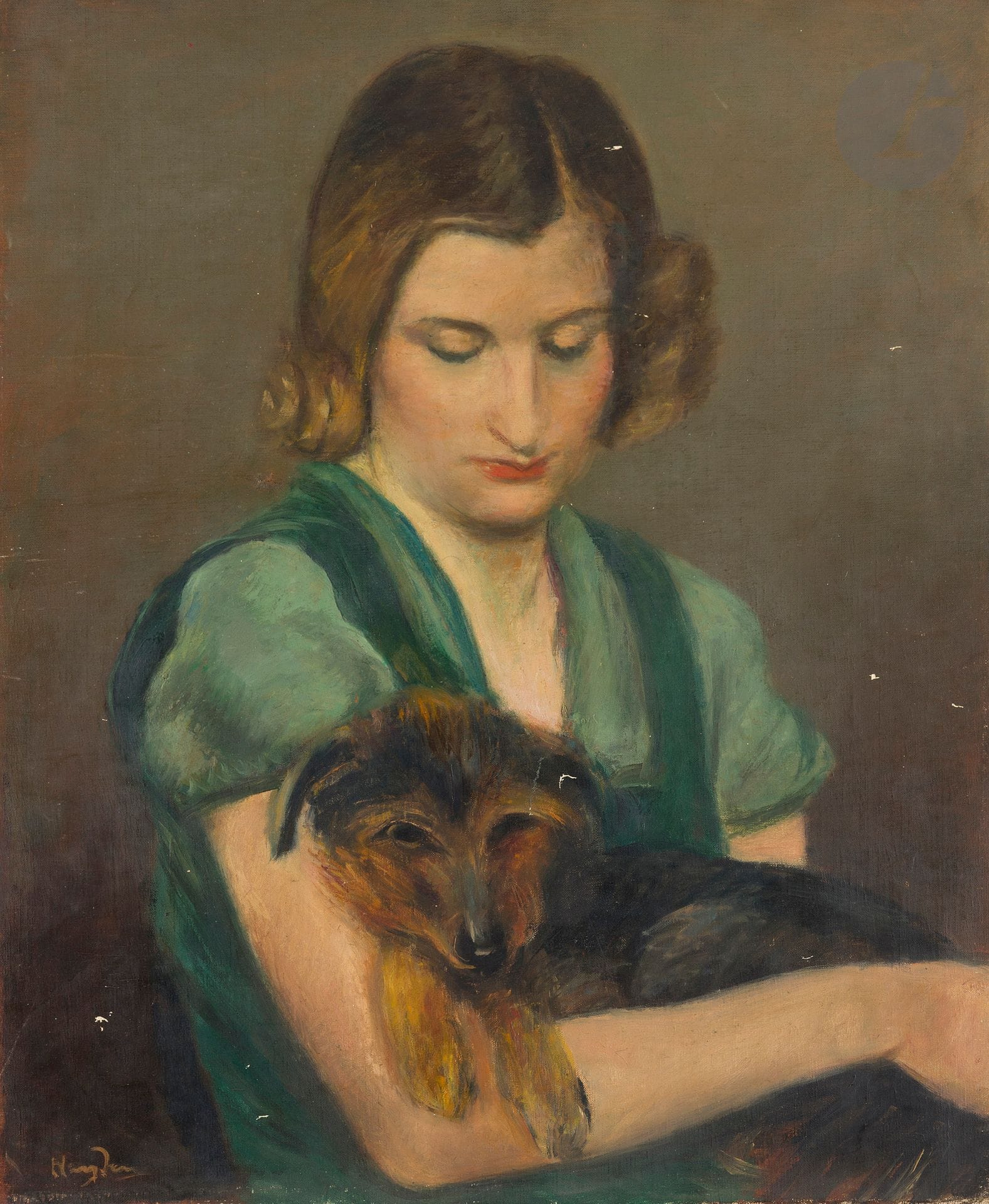 Henri HAYDEN (1883-1970)
Josette with dog, 1932
Unmounted oil on canvas.
Signed lower left.
(Slightly missing).
55 x 46 cm

Bibliography : 
- LE CIEUX Laurence, Hayden, 2017, visible in the studio photo reproduced on p. 57.
- SELZ Jean, Hayden, Genève 1962, reproduced fig. 35 (indication "Coll. de l'artiste").

Provenance: 
Pierre Célice Collection.
[sztuka polska, polish art]