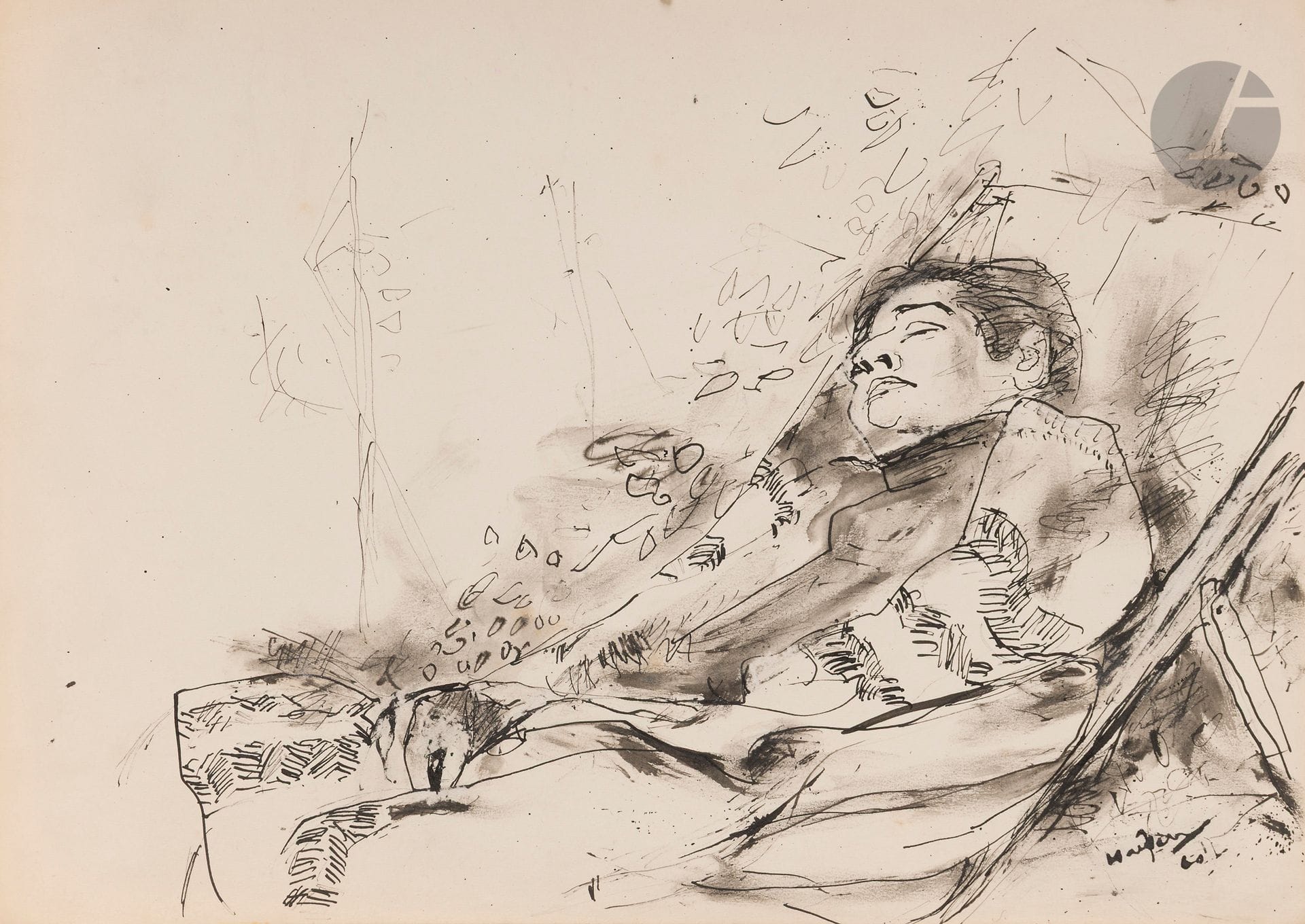 Henri HAYDEN (1883-1970)
Sleeping Man, 1960
Ink and ink wash.
Signed and dated lower right.
(Small stains).
27 x 37 cm

Provenance : 
Pierre Célice Collection.
[sztuka polska, polish art]