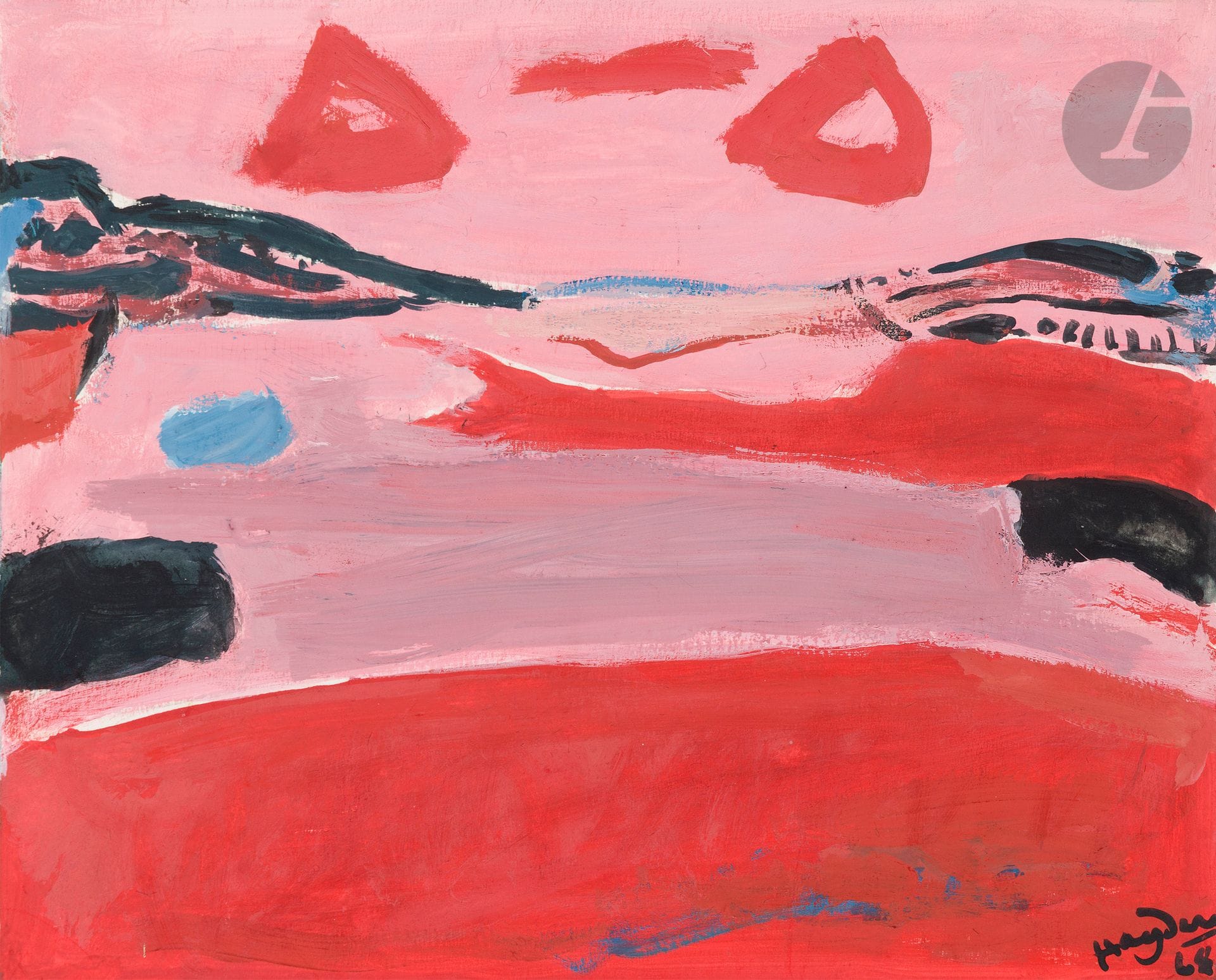 Henri HAYDEN (1883-1970)
Red landscape, 1968
Gouache.
Signed and dated lower right.
Annotated on the back and in the margins.
26 x 32 cm (subject); 28.5 x 50 cm (sheet)

Bibliography : 
LE CIEUX Laurence, Hayden, 2017, reproduced p. 8.

Provenance: 
Pierre Célice Collection.
[sztuka polska, polish art]