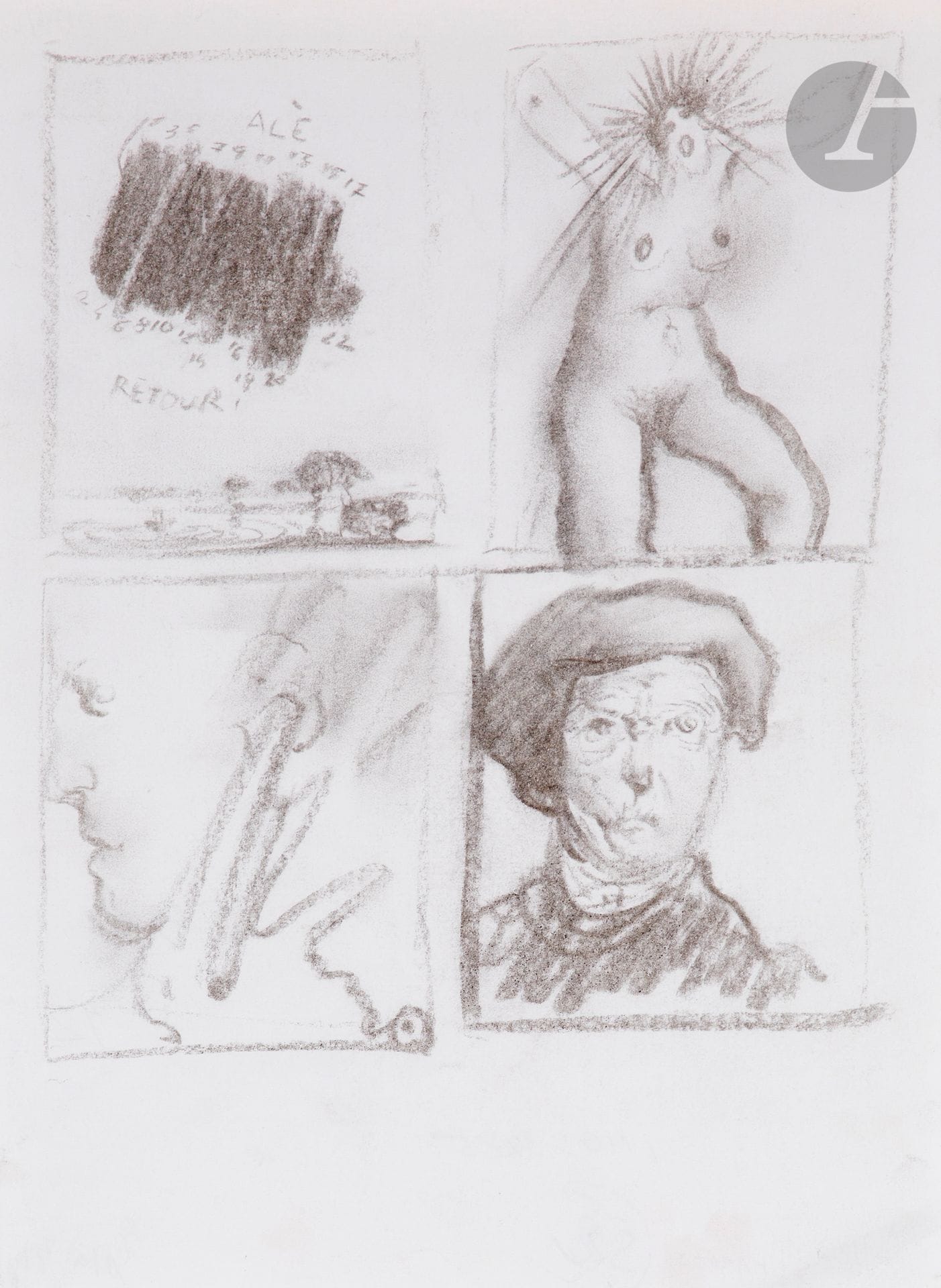 Franciszek STAROWIEYSKI (1930-2009)
Alè Retour, 1985
Charcoal.
Titled. 
29.5 x 21 cm

Bibliography : 
Franciszek Starowieyski (1930-2009) exhibition catalog. Przyjaźnie paryskie 1683-1693. Kolekcja A. i N. Avila, Sopot 2014, p. 72.

Provenance: 
Alin Avila Collection.
[sztuka polska, polish art]