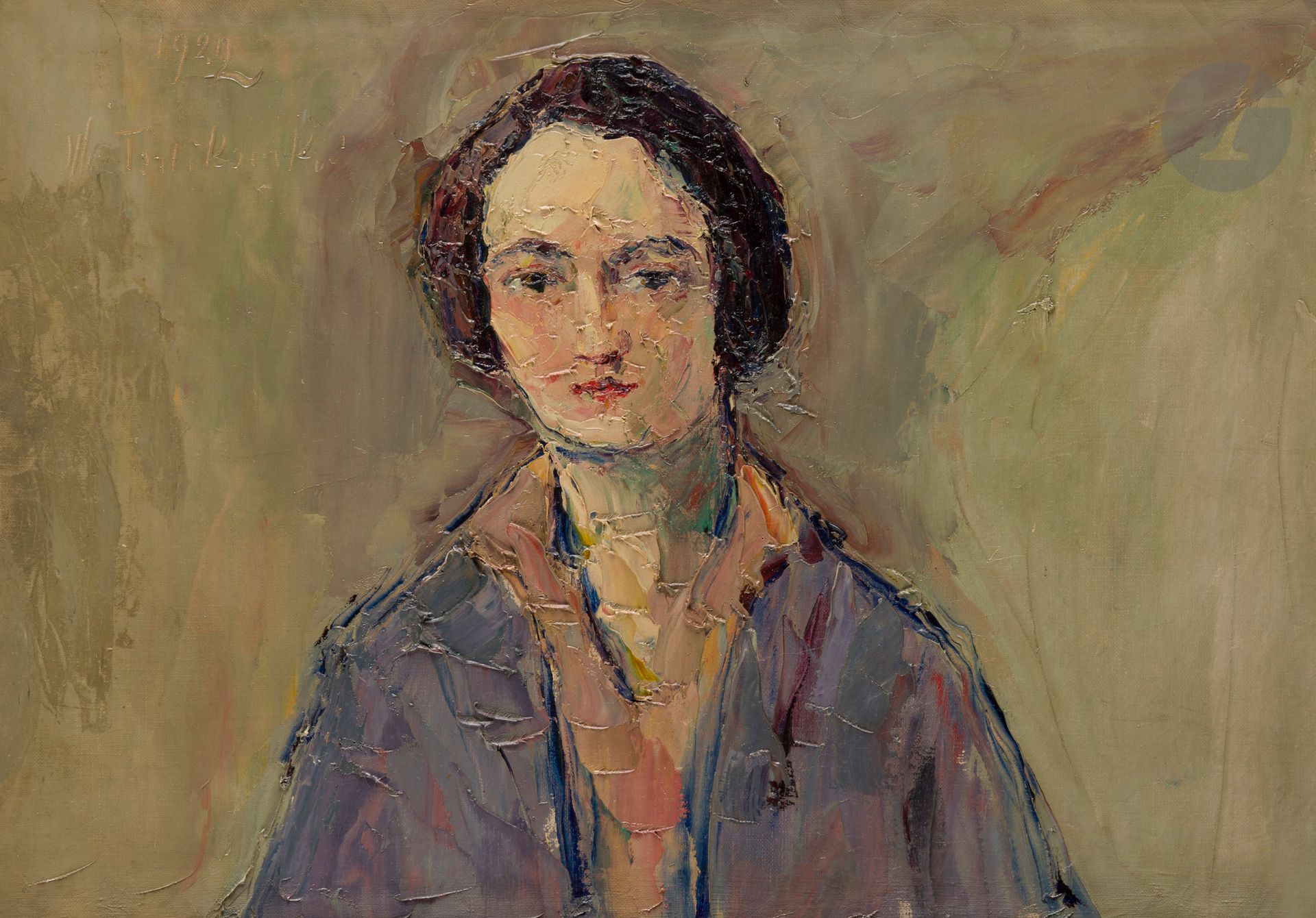 Vladimir TERLIKOWSKI (1873-1951)
Femme au gilet bleu, 1922
Huile sur toile.
Signée et datée en haut à gauche.
(Restaurations).
46 x 65 cm

Provenance : 
Galerie Agnès Thiebault, Paris.
[sztuka polska, art polonais]