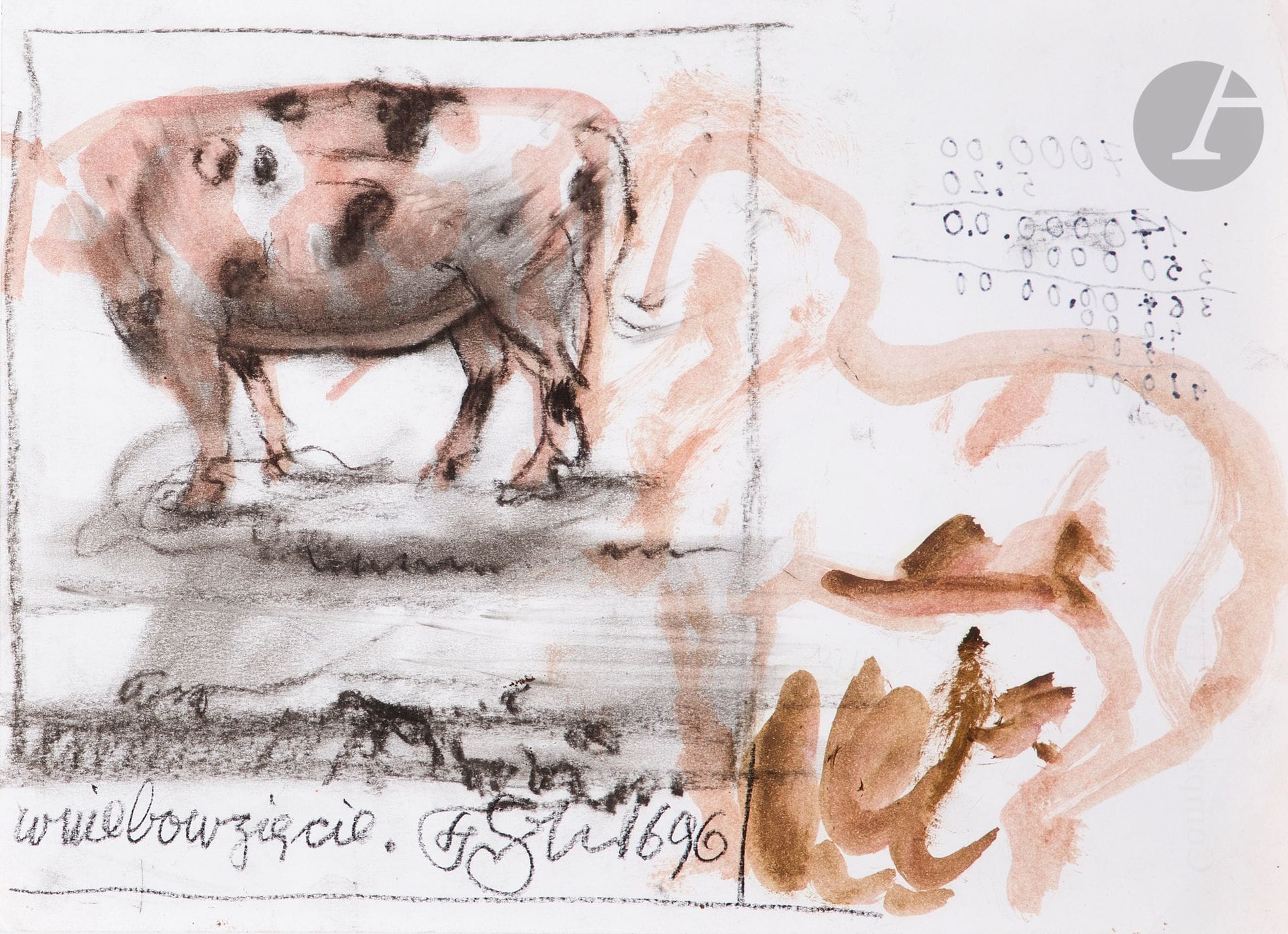 Franciszek STAROWIEYSKI (1930-2009)
Wniebowziecie, 1996
Fusain rehaussé au lavis. 
Signé, daté 1696 et titré en bas.
Annoté au dos.
21 x 29,5 cm

Bibliographie : 
Catalogue d’exposition Franciszek Starowieyski (1930-2009). Przyjaźnie paryskie 1683-1693. Kolekcja A. i N. Avila, Sopot 2014, p. 81.

Provenance : 
Collection Alin Avila.
[sztuka polska, art polonais]