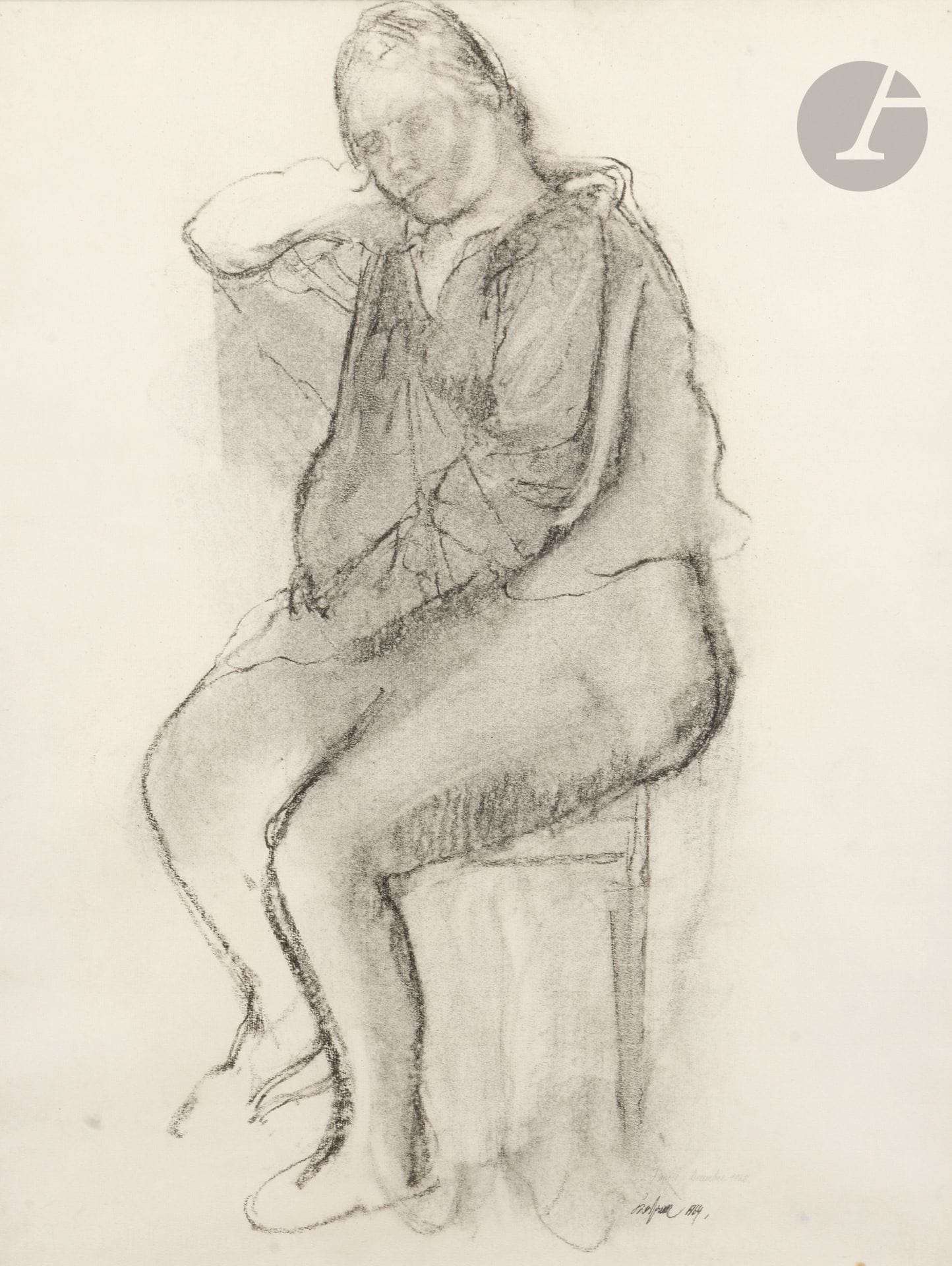 Sam SZAFRAN (1934-2019)
Seated woman, 1964
Charcoal and stump on paper.
Signed and dated lower right.
64 x 49 cm