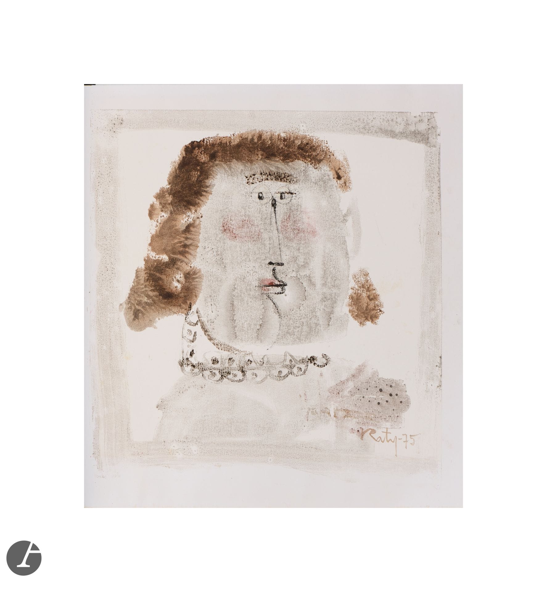 FRANÇOIS RATY (1928-1982)
Woman's head, 1975
Monotype.
Signed and dated RATY (19)75 lower right.
Sheet size: 51x46.5cm


François Raty began his artistic career by training in drawing and painting at the Académie de la Grande Chaumière, where he met Guillaume Met de Penninghen (1912-1990), a painter and ceramist who had a lasting influence on him. By 1949, Raty was exhibiting his first graphic works in Paris, but it wasn't long before he, too, was driven by a desire to reconnect with clay, and in 1951 he moved to Vallauris - the Mecca of the post-war ceramics revival. There, he learned the craft from René Maurel (1910-1986), who instilled in him his mastery of enameling.
His ceramic creations, mainly zoomorphic - sometimes anthropomorphic - are inspired by Norse mythology, African and Oceanic art. Hand-crafted using the colombin technique, her works are powerful and invoke a sense of essentiality. Raty distinguishes himself by the quality of his modelling, creating figures and figurines with a very pure and personal style. He voluntarily abandons throwing in favor of freer modeling, giving rise to stylized forms, enhanced by enameling in shades of brown and deep black.
Raty's animal figures are reminiscent of the creations of a certain Pablo Picasso (1881-1973), who lived not far from here, influencing and challenging artists and potters alike. His owls and bulls inevitably evoke the world of the Catalan master, although Raty's unique modelling and technical mastery mean that his ceramics reflect a plastic universe all his own. This filiation is nonetheless evident in his choice of subjects, and is most obvious in works such as Tête d'homme barbu and Tête de femme, presented here, where the Picassian treatment of the figures is undeniable. His proximity to the surrealist world is also evident in some of his creations. His painterly palette, drawn from the works of the 15th-century masters, and his use of landscapes with a desert horizon are reminiscent of the work of Max Ernst (1891-1976), Salvador Dalí (1904-1989) and Yves Tanguy (1900-1955). Here too, the parallel should be seen through the prism of the artist's personal universe: his paintings feature characters, insects or hybrids, rendered in Raty's own unique and original form, which cannot be compared.
François Raty's talent as a sculptor and the originality of his plastic universe are truly illustrated in his ceramic work. He enjoyed great success from the outset, exhibiting his work on numerous occasions, notably at Nérolium between 1953 and 1959. Having produced little, and abandoning ceramics for metal sculpture, his works in clay - rare and of great aesthetic and technical quality - are today highly prized by collectors.