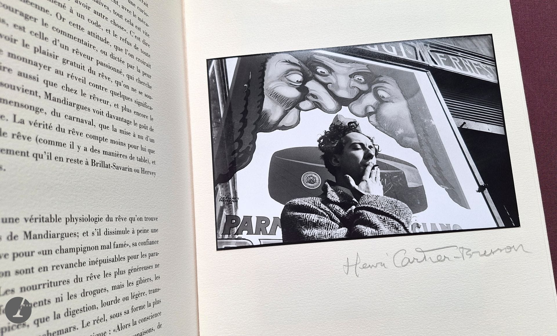 CARTIER-BRESSON, HENRI (1908-2004) [Signed]
FRANCK, MARTINE (1938-2012) [Signed]
MACÉ, GÉRARD (1946) [Signed]
Physiology of Dreams. André Pieyre de Mandiargues.
Fata Morgana, 1994.
In-folio (32 x 25 cm). Original edition, printed in an edition of only 30 copies, featuring one lithograph and one original photograph signed by Henri Cartier-Bresson and two original photographs signed by Martine Franck. Numbered copy 8, signed by Gérard Macé. Softcover in publisher's cloth slipcase.
