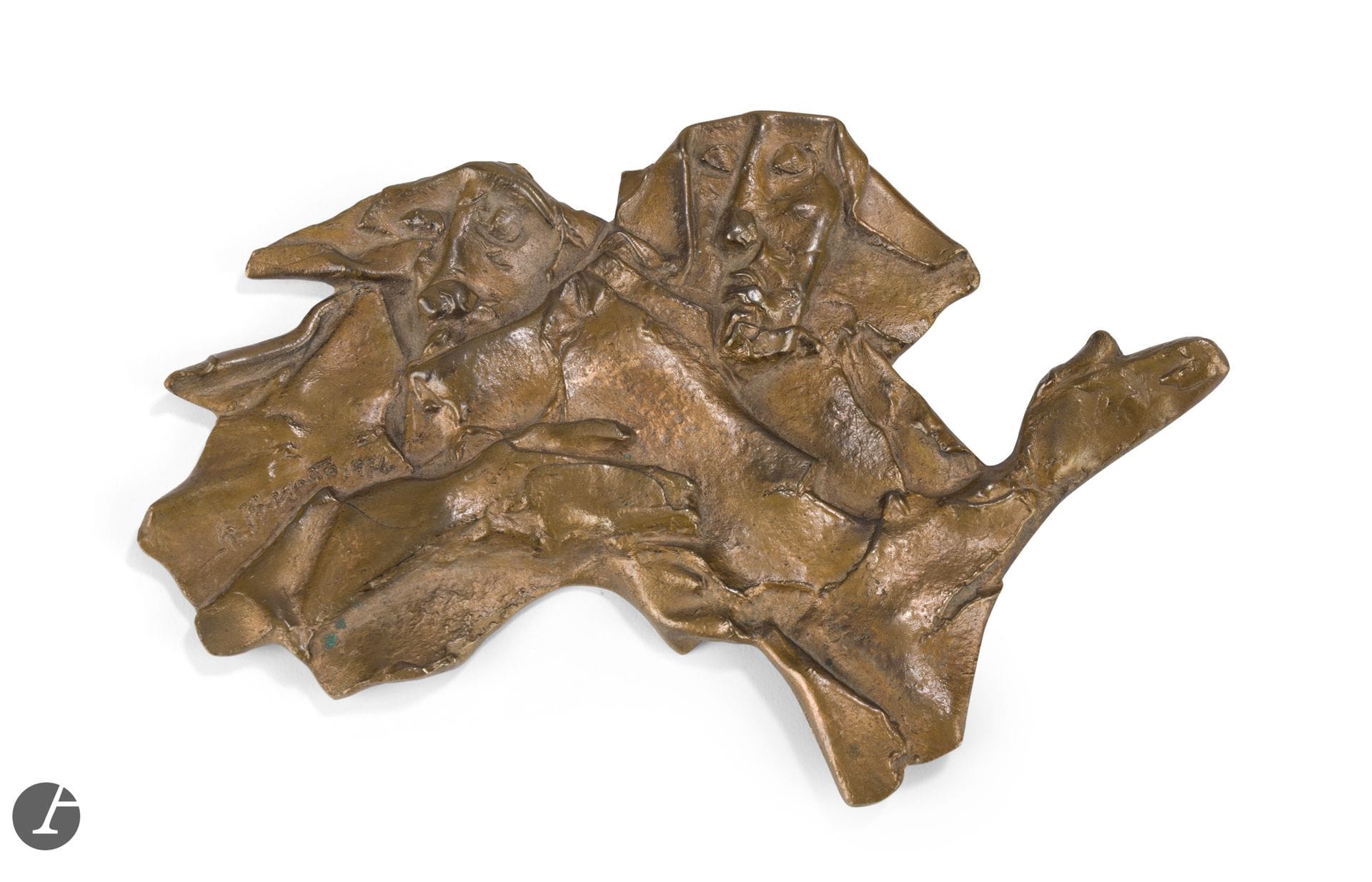 Gualtiero BUSATO [Italian] (1941-2025) 
Characters, 1974 
Bronze plaque with medal patina.
Signed and dated lower left. 
Numbered E.E/30 . 
Marked by the Monnaie de Paris. 
14 x 20 cm