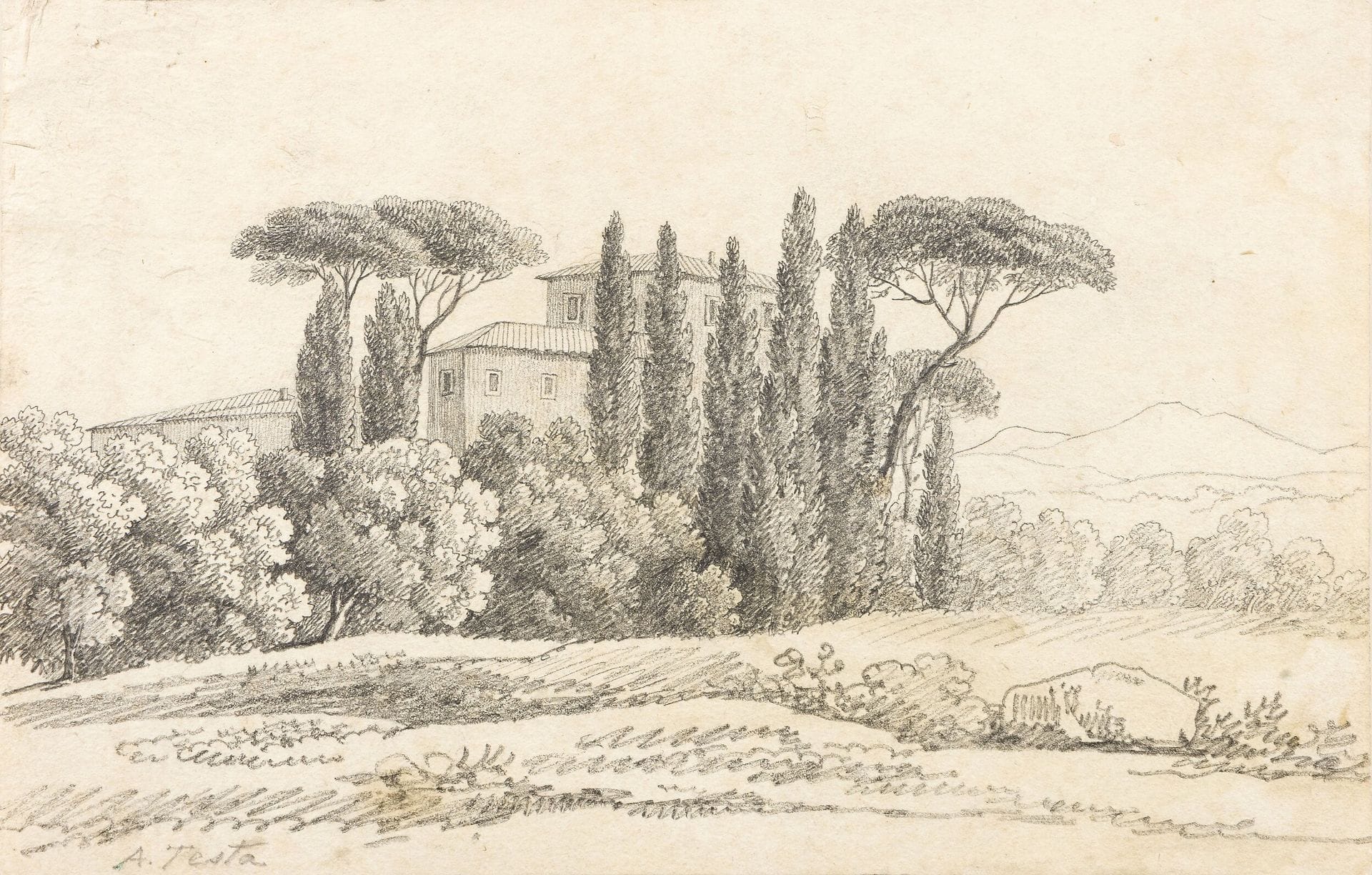 Carlo Filippo CHIAFFARINO (Genoa 1856 - Apparizione 1884)
Study of heads
Black pencil and charcoal.
38.5 x 21 cm

Provenance :
Giovanni Piancastelli (1845-1926), painter, collector and Director of the Galleria Borghese, Rome.

Two other drawings are included: 
ITALIAN NEOCLASSIAN SCHOOL (Antonio Testa ?)
Landscape with villa
Black pencil.
Signed lower left.
17.2 x 27.1 cm

Provenance : 
Giovanni Piancastelli (1845-1926), painter, collector and Director of the Galleria Borghese, Rome. 

Attributed to Silvestro VALERI (Rome 1814-1902) 
Dead Christ
Black pencil, shading and white chalk highlights.
30 x 19.8 cm

Provenance :
Giovanni Piancastelli (1845-1926), painter, collector and Director of the Galleria Borghese, Rome.