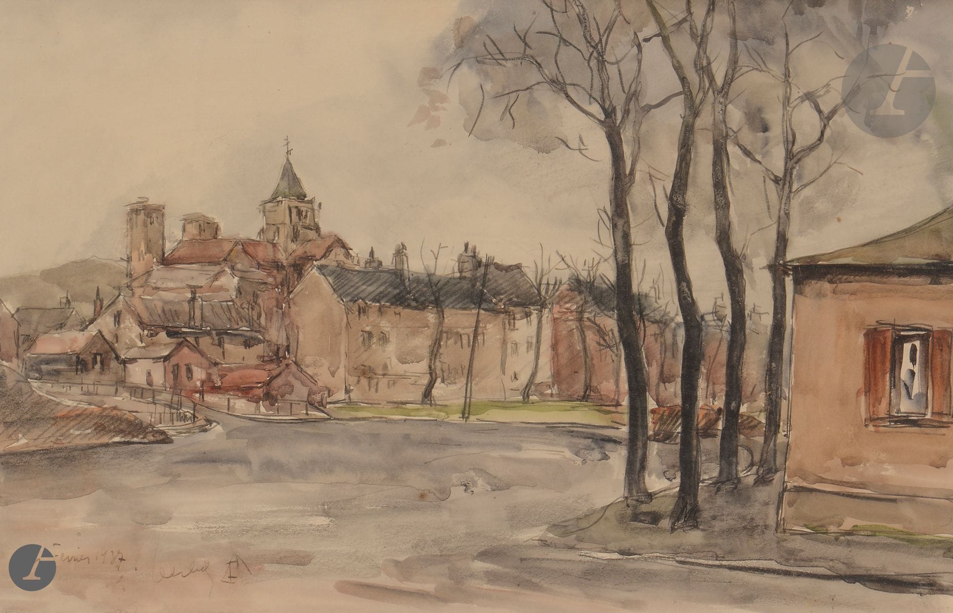 Fernand HERBO (1905-1995)
Vue de Caen, 1937
Encre et aquarelle.
Signée, datée et située en bas à gauche.
30 x 45 cm