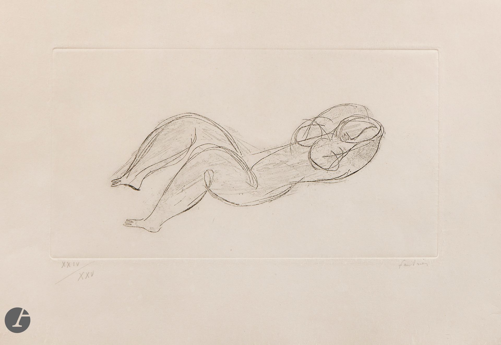Jean Fautrier (1898-1964) Sommeil. 1937. Etching. The sheet: 515 x 365 mm. Mason 246 I C. Very fine proof on old japon, one of 25 numbered in roman numerals and signed in pencil. Slight trace of oxidation at the edges. Full margins. Couturier print (1960s). Frame (not examined out of frame).
