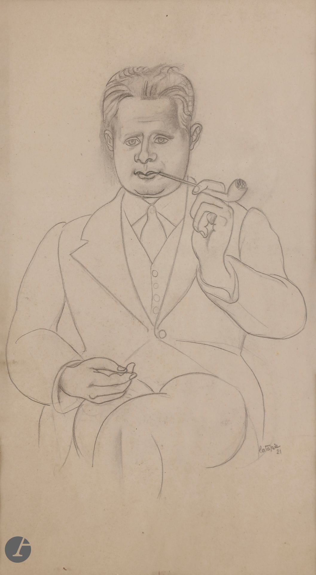 Louis LATAPIE (1891-1972)
Portrait d’homme à la pipe, 1921
Crayon et estompe.
Signé et daté en bas à droite.
42,5 x 23,5 cm
