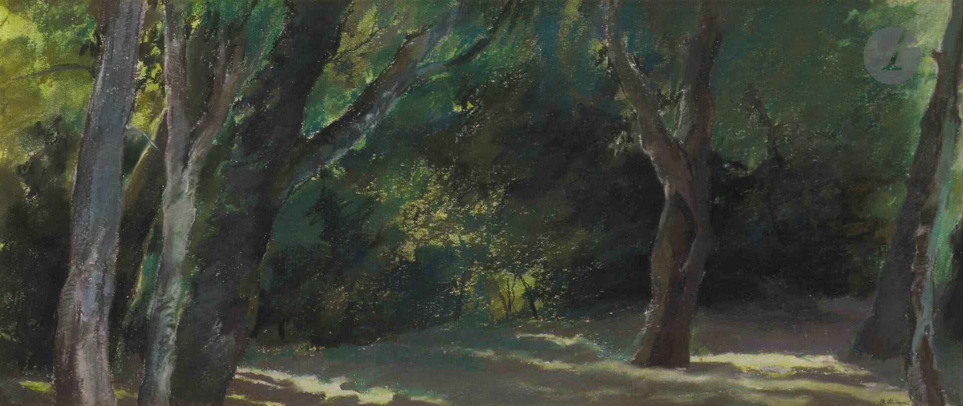 Maria SÉPIOL (née en 1957)
Jardin secret matin, 1986
Pastel.
Signé et daté en bas à droite.
26 x 62 cm

Provenance : 
Galerie de l'atelier Lambert, Paris.