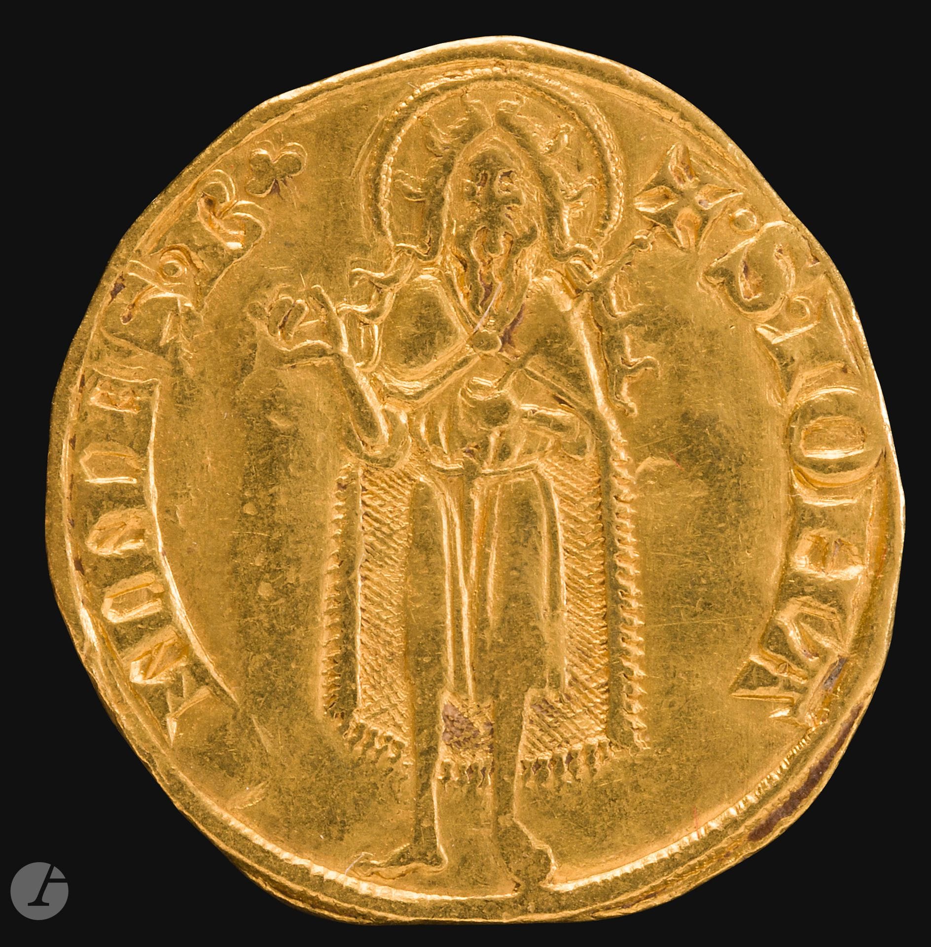 ITALY (1252-1303). Florin d'Or. Florence. 3,52 g.
A/ Stylized fleur-de-lys. R/ Saint John the Baptist standing frontally, holding a cross. Bernocchi.247
TTB