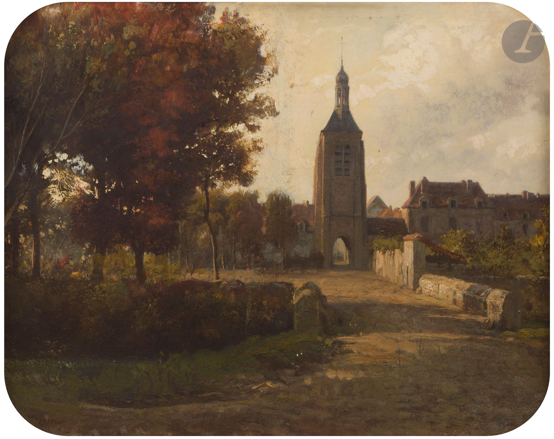 Romain Étienne Gabriel PRIEUR (1806-1873/79)
Village view with bell tower
Oil on cardboard (Muller)
Signed lower left
25 x 32 cm