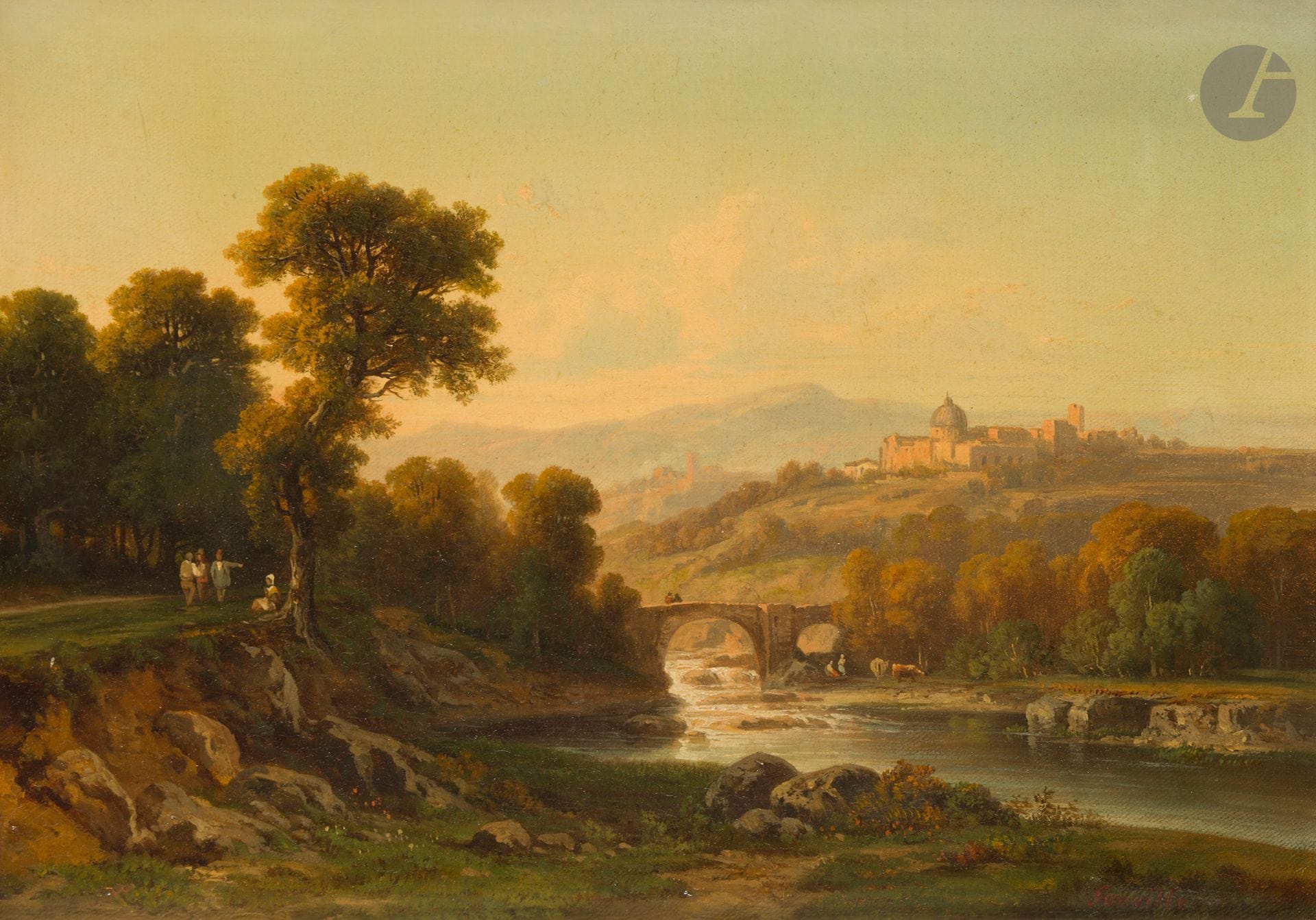 Nicolas-Victor FONVILLE (Thoissey 1805-1856)
River landscape with a town in the distance
Original canvas (Meunier Bayet Lyon)
Signed lower right "Fonville".
32 x 45 cm