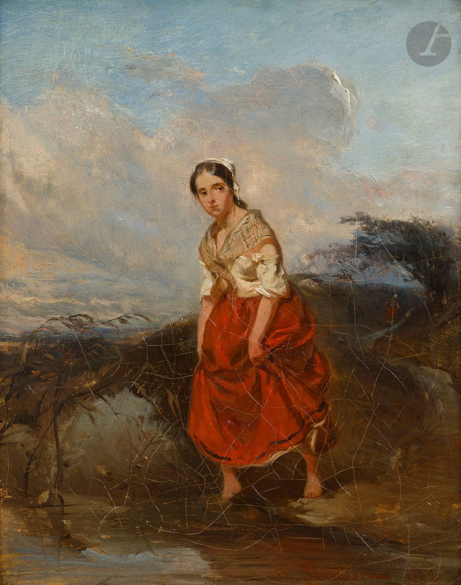 Philippe ROUSSEAU (1816-1887)
Woman in a red skirt, 1842
Canvas
Signed and dated lower right 
24 x 19 cm