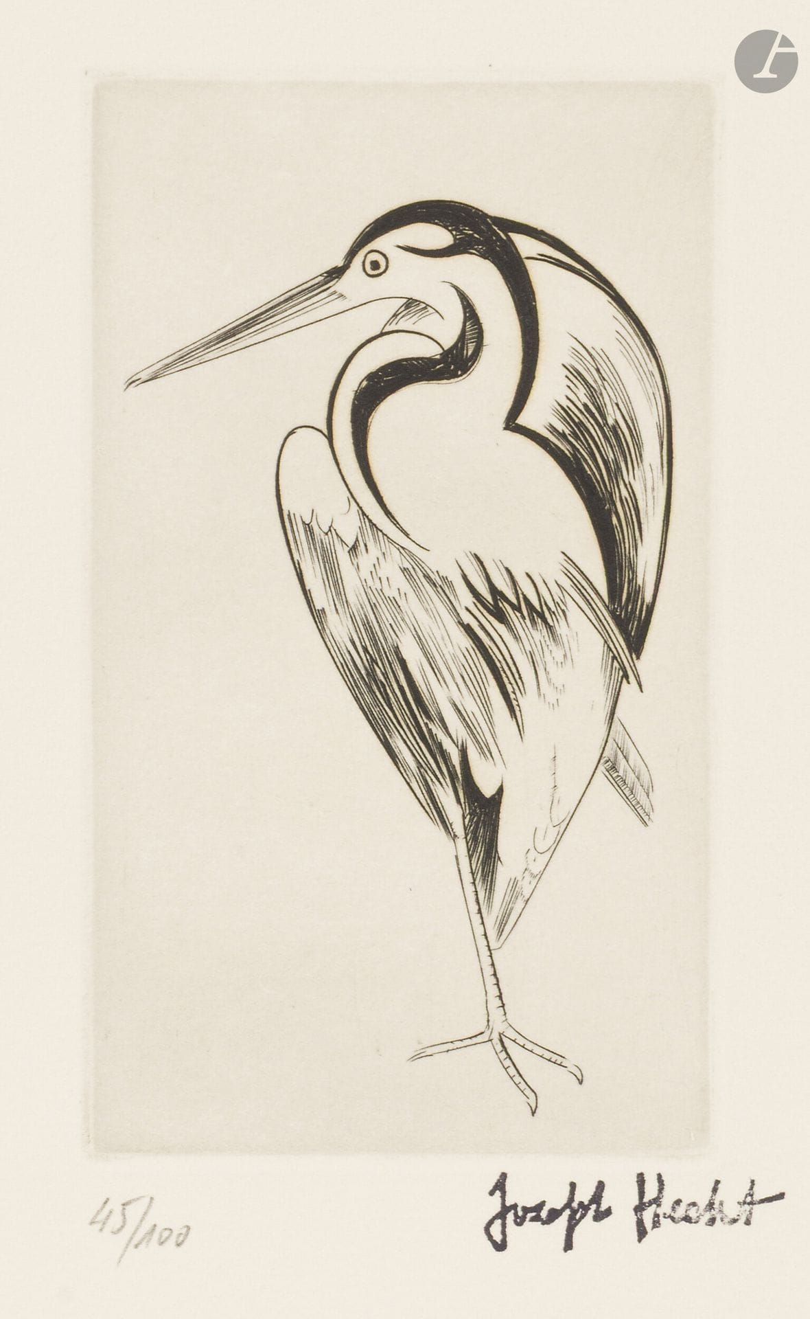 Joseph (Józef) Hecht (polonais, 1891-1951)
Héron III; Petit ours; Ours blanc à Anvers (petite pl.); Maternité zèbre (grande pl.) 1938-1946. Burin. Plumart, Tonneau-Ryckelynck 194, 221, 261, 335. Chaque [190x260mm]. Très belles épreuves d’un tirage posthume à 100 épreuves sur vélin ivoire, numérotées au crayon et timbrées (Lugt non décrit). Toutes marges. Ens. 4 p.