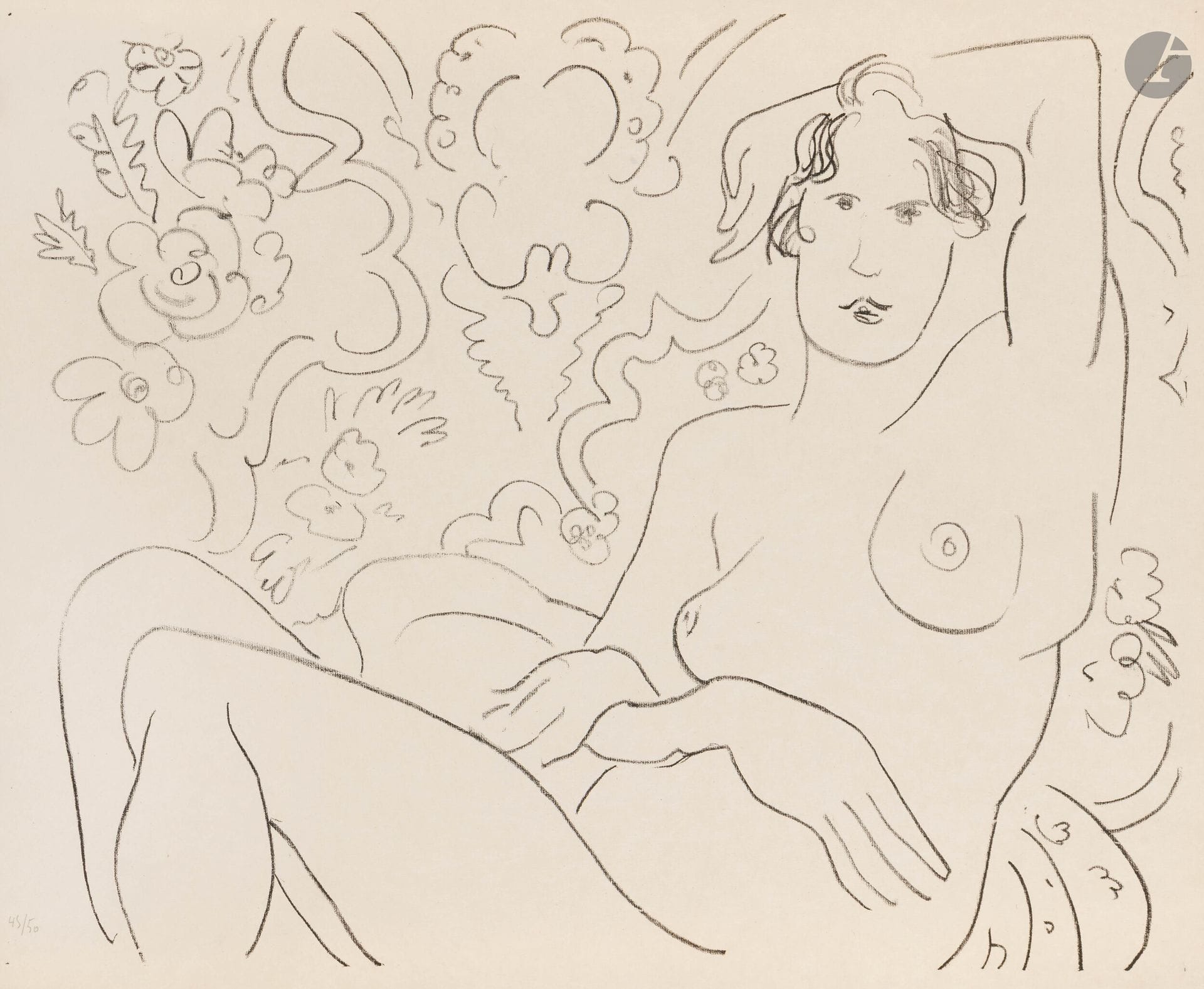 Henri Matisse (1869-1954)
Seated Nude, Left Arm Over Head. 1925. Lithograph. 533x440mm. Duthuit-Garnaud 473. Very fine and fresh proof on imitation japan, numbered lower left in pencil, unsigned (artist's oversight?). Full margins [560x460mm]. Edition of 50 proofs. 

Provenance:
Henri Marie Petiet (1894-1980).