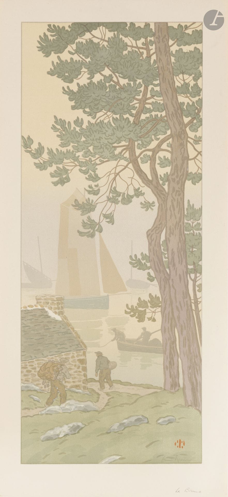 Henri Rivière (1864-1951)
La Brume (Pl. de La Féerie des heures). 1901. Lithographie. 240x598mm. Levasseur-Le Bohec 65. Impression en couleurs. Très belle épreuve sur vélin glacé ivoire. Toutes marges.