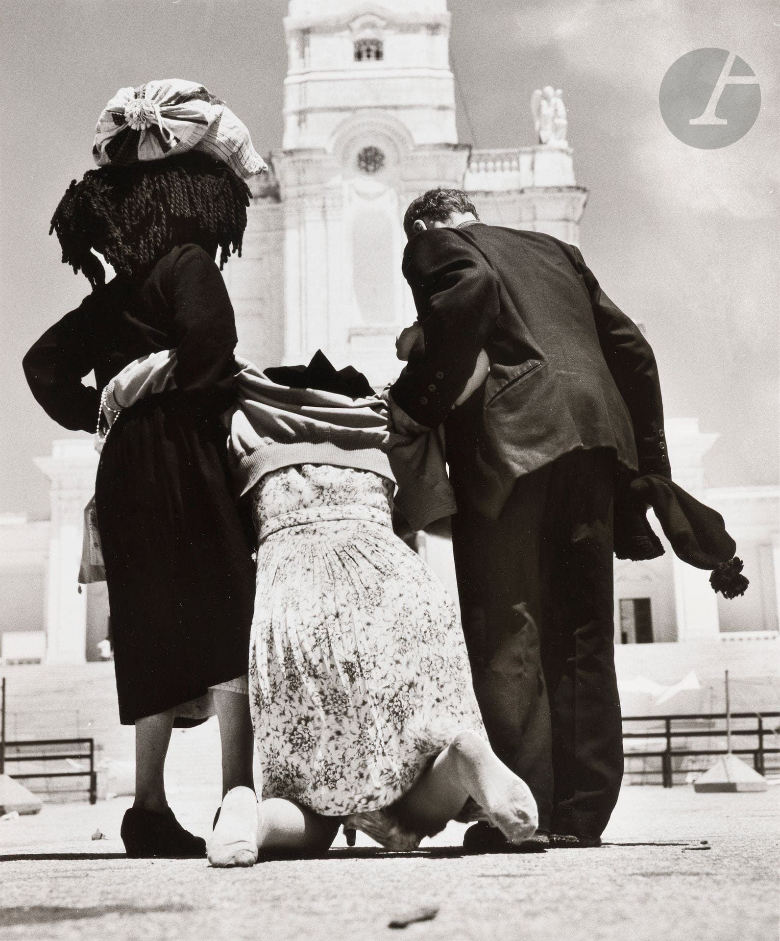 Jean Dieuzaide (1921-2003)
Three pilgrims. Fátima, Portugal, July 13, 1954. 
Two (2) silver prints (c. 1990). Photographer's stamp lower right (1). Stamps "Reportage photographique Yan" (1), "Photographié par Jean Dieuzaide" (1) and "Reportages" series stamp (1), titles and dates in pencil on versos. 
Images: 29.3 x 24.5 cm - Sheets: 40 x 30 cm