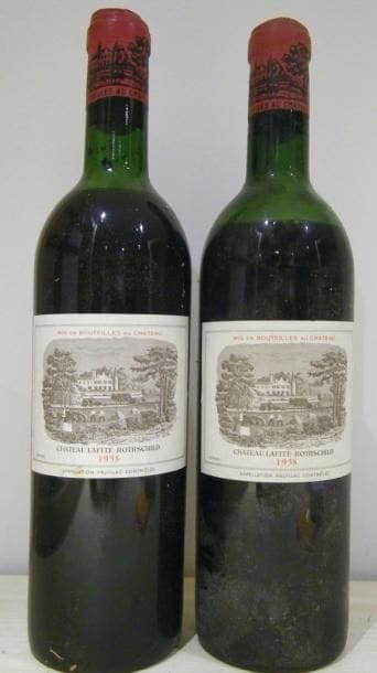 2 Bouteilles CH. LAFITE-ROTHSCHILD, 1° cru Pauillac 1958 (1 LB, 1 B) cb
