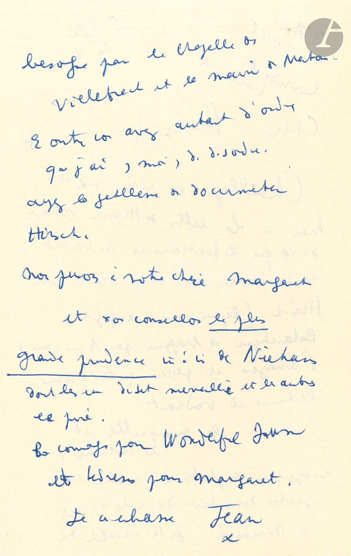 Jean COCTEAU. L.A.S. «Jean», Saint-Jean-Cap-Ferrat 3 août 1956, au chorégraphe Heinz Rosen; 2pages in-8.
Au sujet de son ballet La Dame à la Licorne chorégraphié par Heinz Rosen (1908-1972). [Créé à Munich en 1953, il ne sera donné à l’Opéra de Paris, de retard en retard, que le 28 janvier 1959.]
 Il a vu Jacques Chailley (auteur de la musique). Georges Hirsch (administrateur de l’Opéra) a engagé Balanchine et Massine, mais s’arrangera pour placer «notre Dame. Seulement il voudrait les maquettes et les costumes. […] Je suis accablé de besogne par la chapelle de Villefranche et la mairie de Menton»…