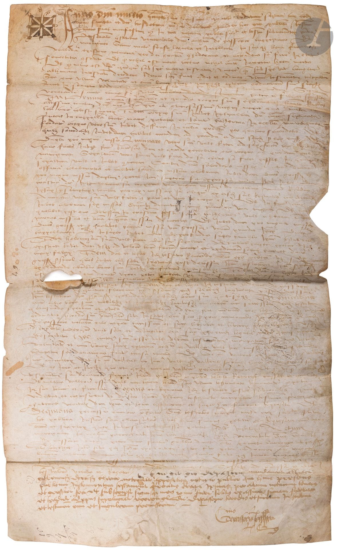 SAVOIE. P.S. sur parchemin, 13 décembre 1534; latin; 50 x 28 cm, quelques défauts.
Testament d’Antoine de Passier, curé de Marigny (diocèse de Genève).