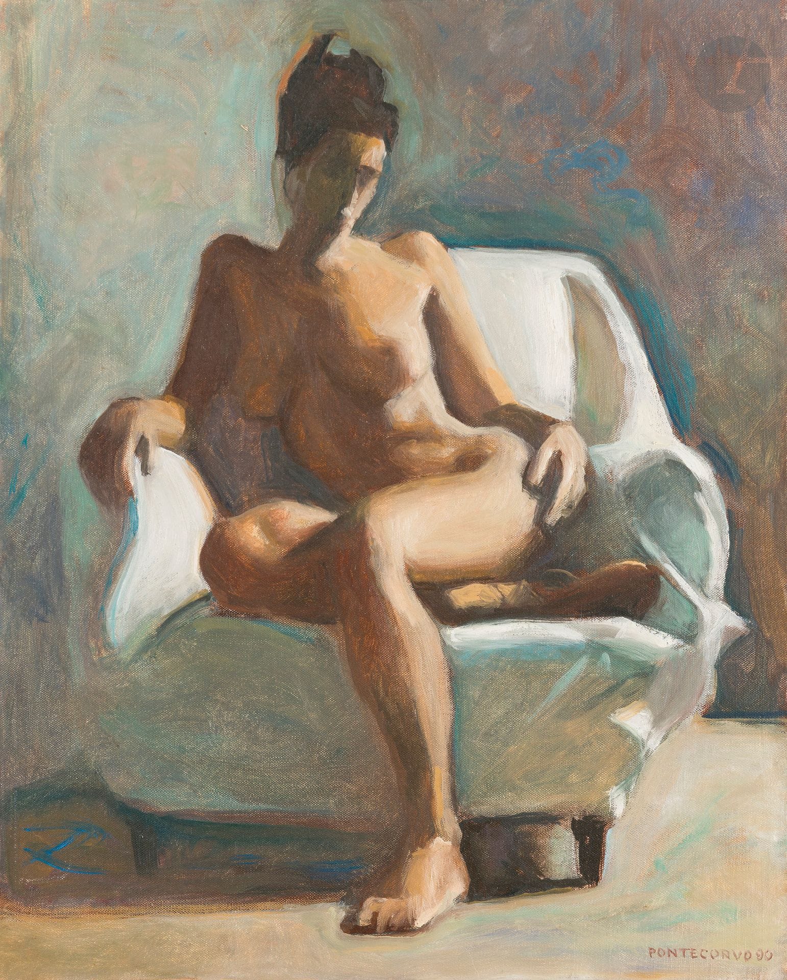 Alain PONTECORVO (né en 1936)
Nu au fauteuil, 1990
Huile sur toile.
Signée et datée en bas à droite.
41 x 33 cm