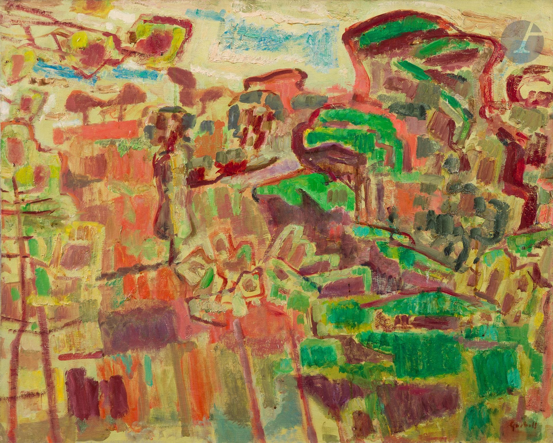 Alexandre Sacha GARBELL (1903-1970)
La Nartelle, 1953
Huile sur toile.
Signée en bas à droite.
Titrée et datée au dos.
Cachet d'atelier et numéro d'archive " 677 " au dos.
65 x 81 cm