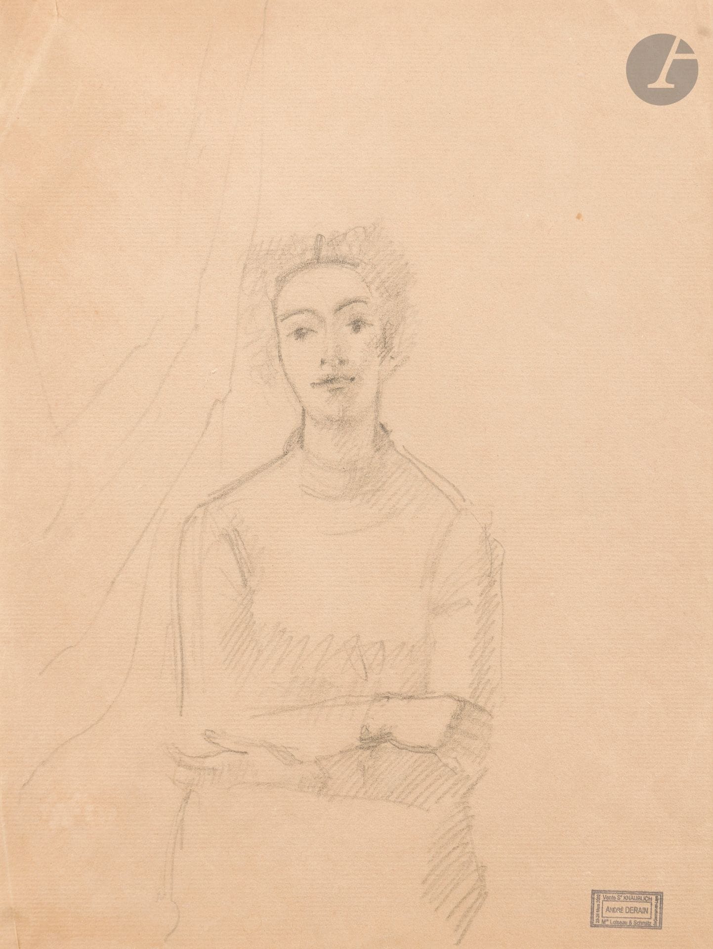André DERAIN (1880-1954)
Portrait de femme
Mine de plomb.
26.5 x 20.5 cm

Provenance : 
Vente Succession Knaublich, Mes Loiseau-Schmitz, Saint-Germain-en-Laye, 23-24 mars 2002 (cachet en bas à droite).