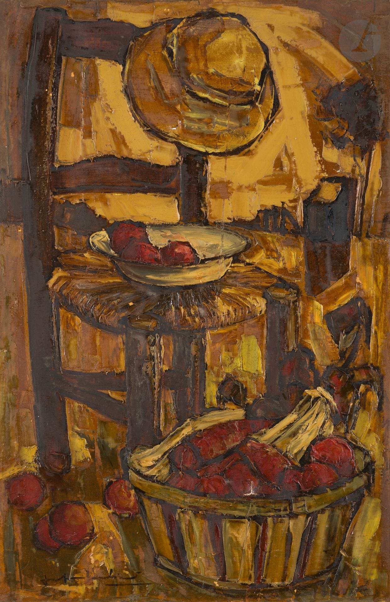 Jef FRIBOULET (1919-2003)
La Chaise
Huile sur toile.
Signée en bas à gauche.
(Accidents et petits manques).
100 x 65 cm

Provenance : 
Collection du docteur Turpin.