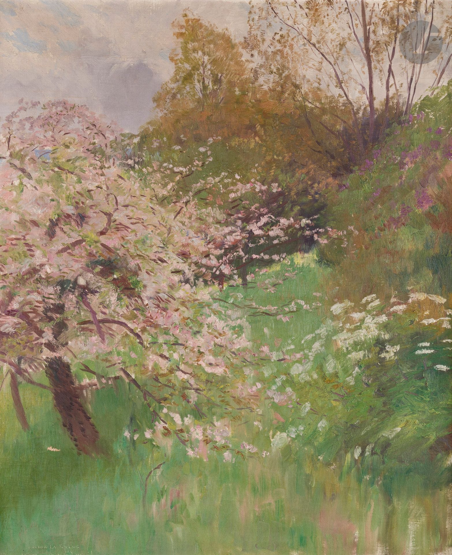Gaston de LA TOUCHE (1854-1913)
Cherry blossom, 1892
Oil on canvas.
Signed, dated and located "1982 - S-Cloud avril" lower left.
(Accident).
96 x 80 cm