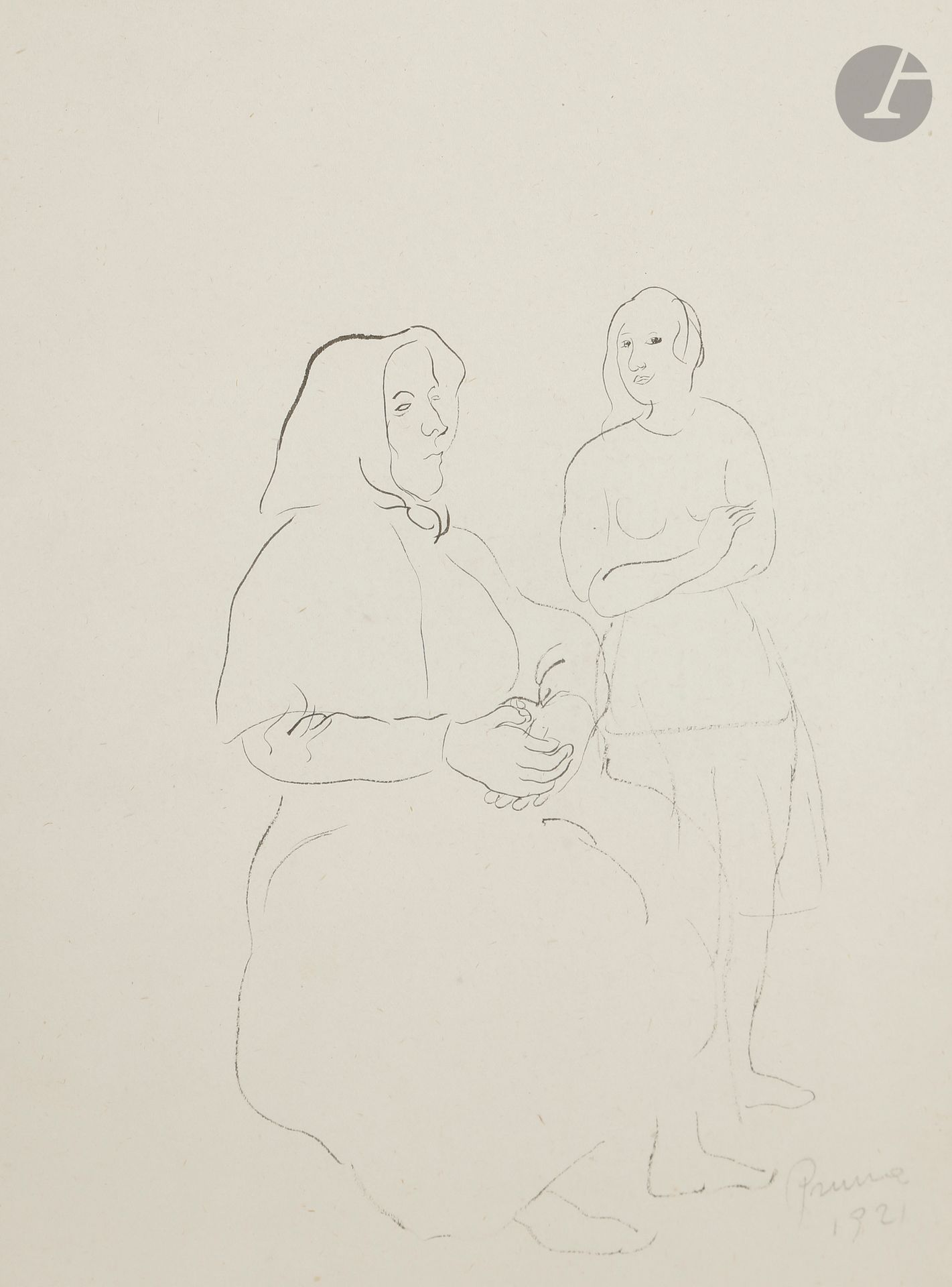 Pedro PRUNA (1904-1977)
Old woman and little girl, 1921
Ink.
Signed and dated in graphite lower right.
26 x 19.5 cm

Provenance : 
Former André Level collection. By descent.