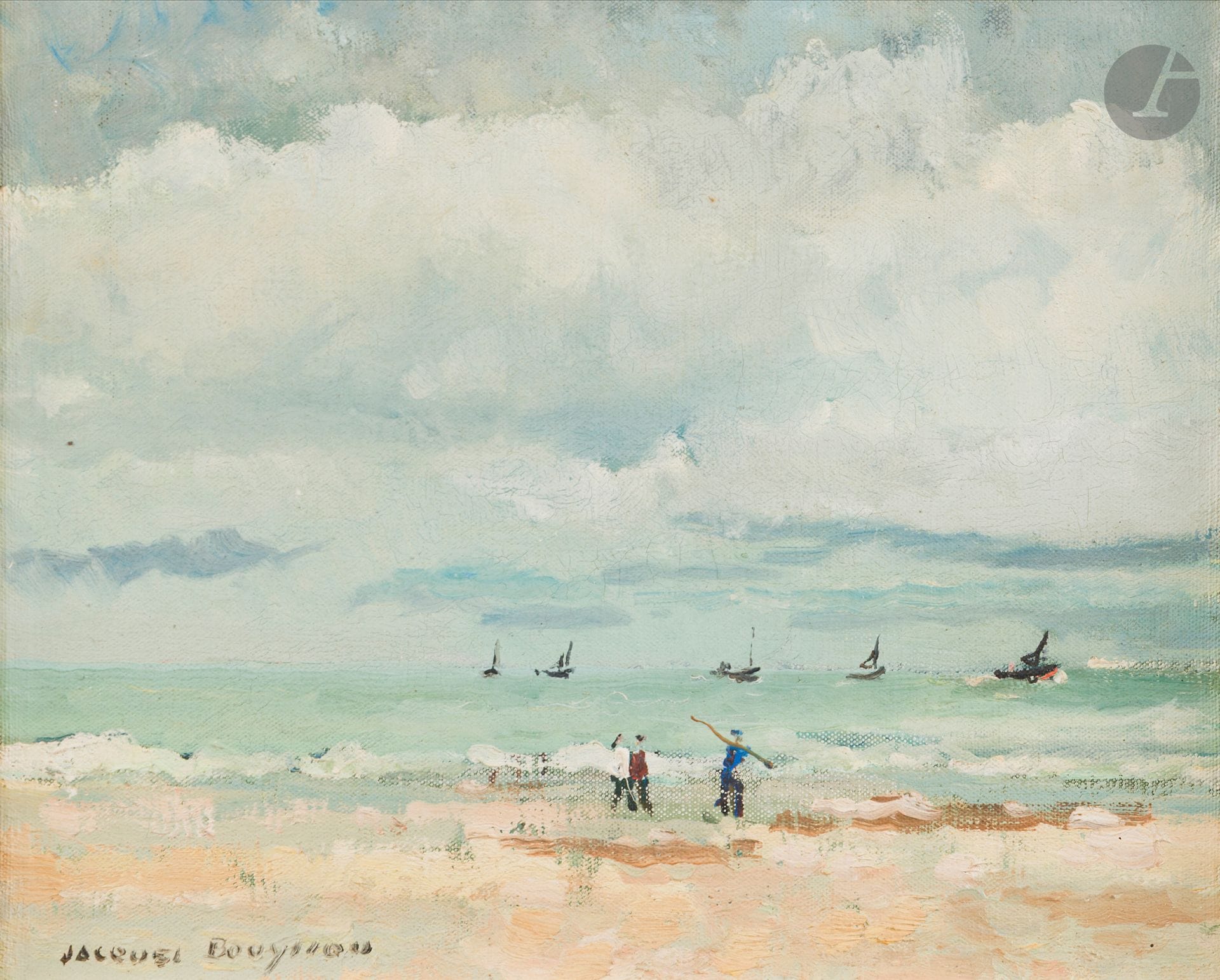 Jacques BOUYSSOU (1926 -1997)
Trouville, 1966
Huile sur toile.
Signée en bas à gauche.
Titrée et datée 1966 au dos.
22 x 27 cm

Provenance : 
Collection du docteur Turpin.