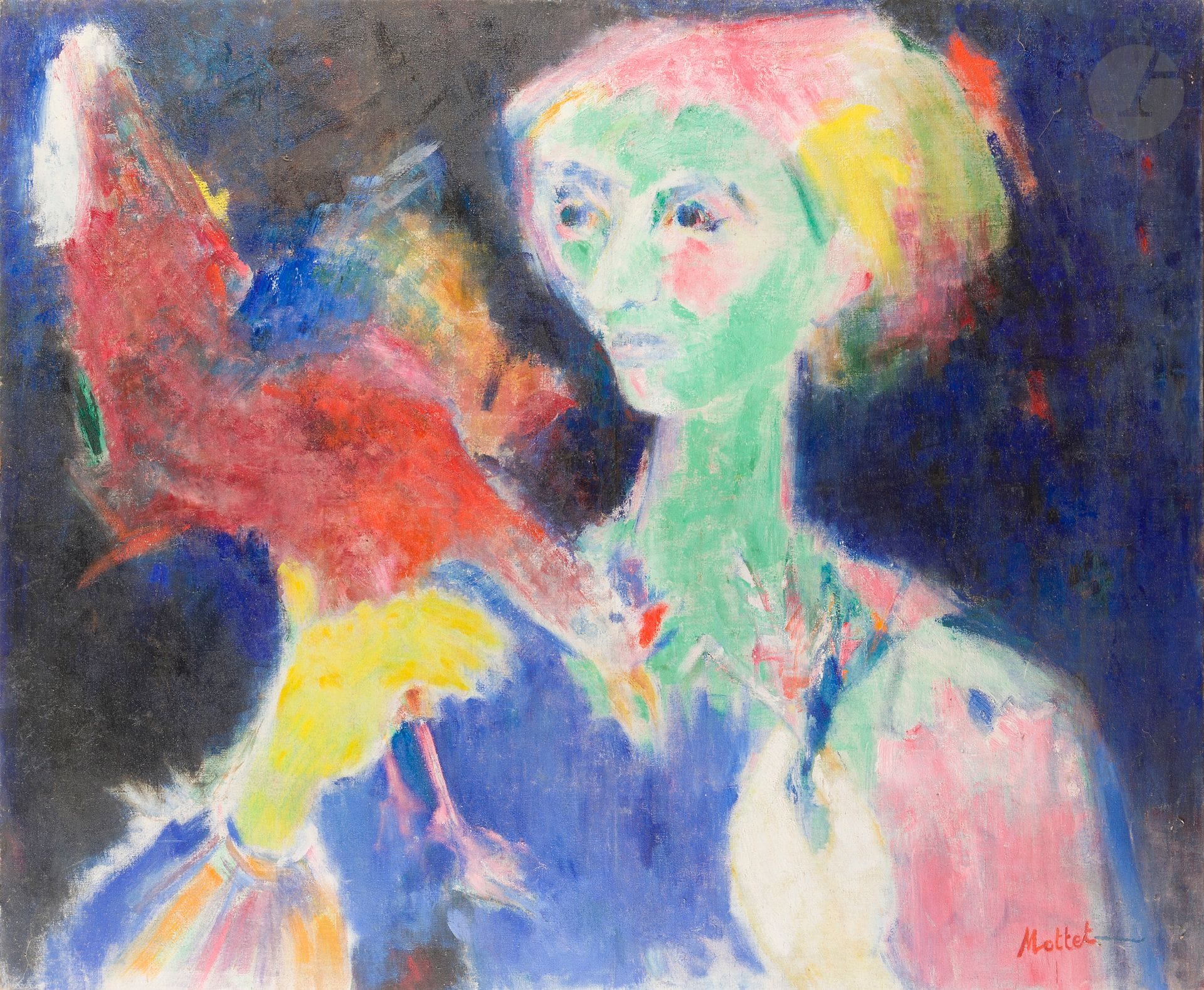 Yvonne MOTTET (1906-1968)
Young woman with a hen
Oil on canvas.
Signed lower right.
128 x 155 cm