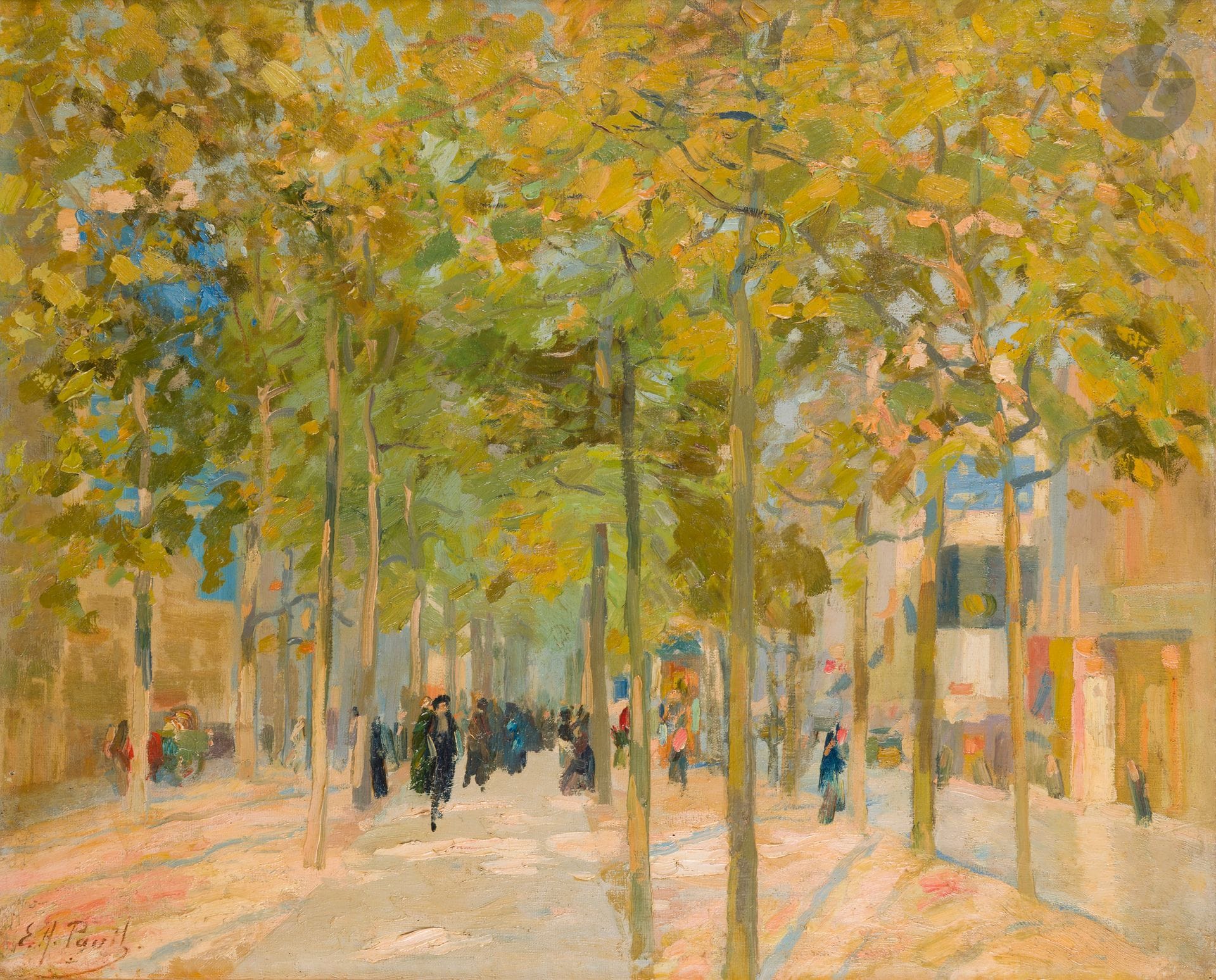 Elie-Anatole PAVIL (1873-1944)
La Promenade, vers 1915
Huile sur toile.
Signée en bas à gauche.
(Restauration).
60 x 73 cm
