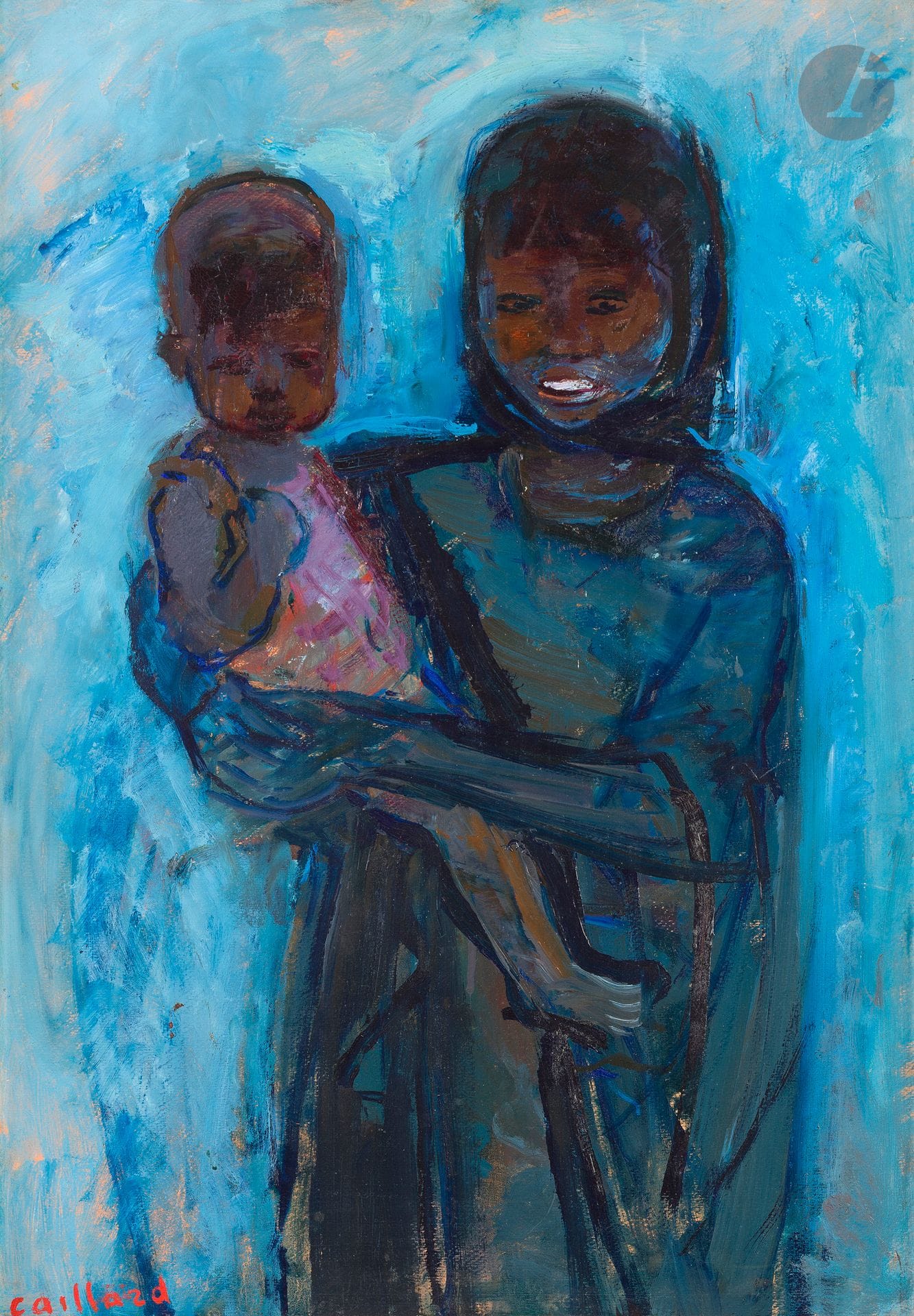 Christian CAILLARD (1899-1985)
Young black girl and her brother
Oil on paper mounted on canvas.
Signed lower left.
Titled on the back on the stretcher.
(Small tears).
65 x 46 cm