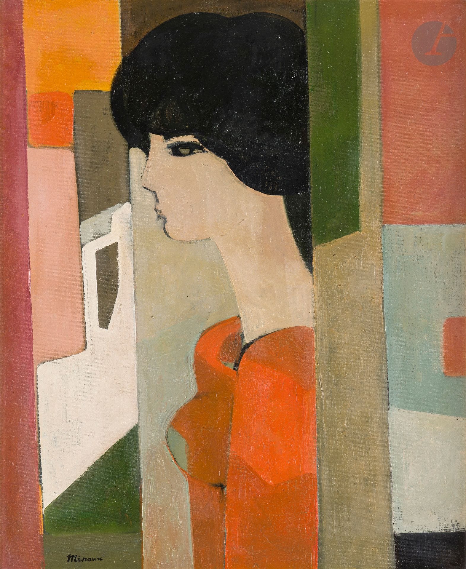 André MINAUX (1923-1986)
Profil de femme
Huile sur toile.
Signée en bas à gauche.
73 x 60 cm
