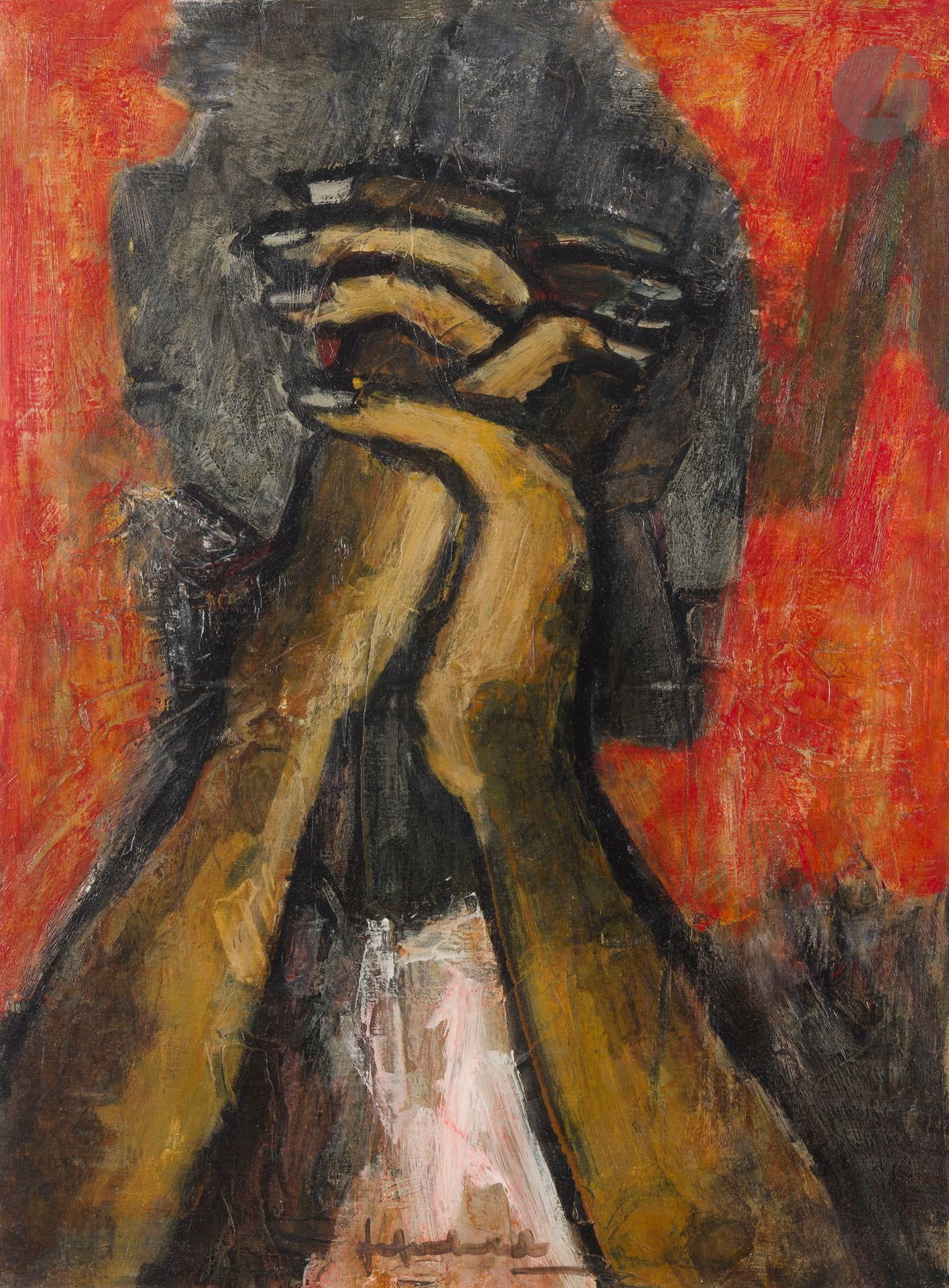 Jef FRIBOULET (1919-2003)
The Prayer
Oil on canvas.
Signed at foot.
80 x 60 cm

Provenance : 
Collection of Dr. Turpin.