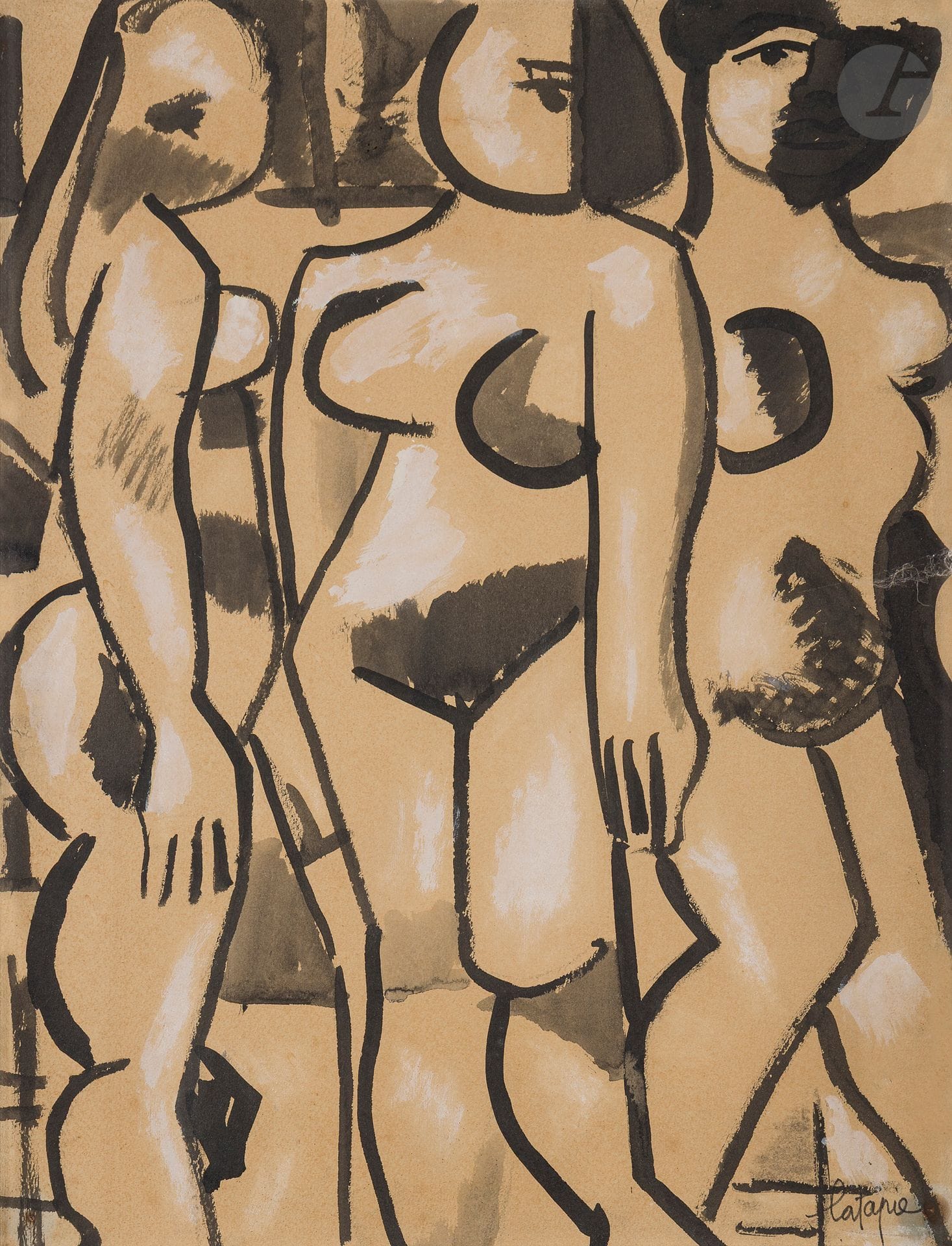 Louis LATAPIE (1891-1972)
Les Trois Grâces
Encre et gouache sur papier monté sur toile.
Signée en bas à droite.
(Petit accident).
65 x 50 cm

Nous remercions Madame Dominique Bissière d'avoir confirmé l'authenticité de cette oeuvre.